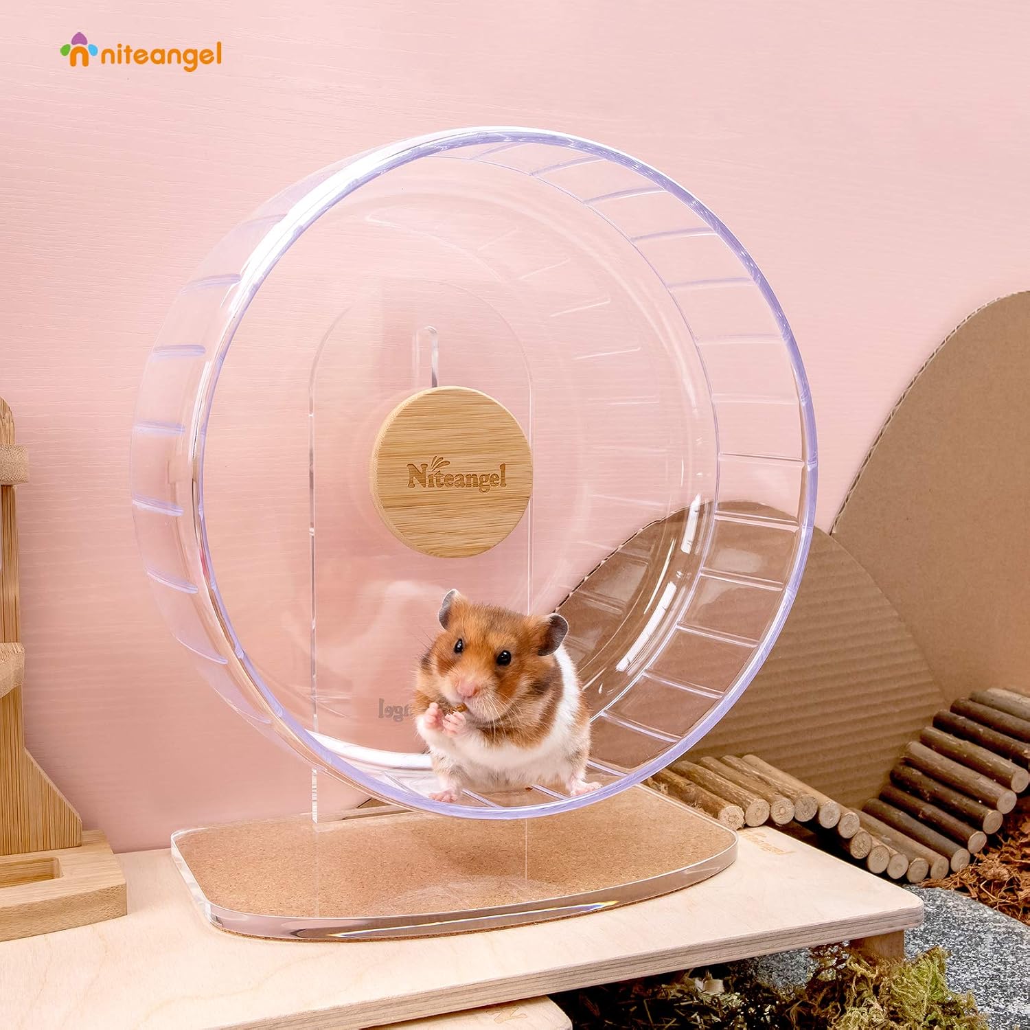 Niteangel Super-Silent Hamster Exercise Wheels - Quiet Spinner Hamster Running Wheels with Adjustable Stand for Hamsters Gerbils Mice Or Other Small Animals (M, Transparent) | Can 10.6-13.4" Adjustable Height - No Bend Back Spinner Running for Dwarf Syrian Hamster Gerbils Mice Or Other Small Animal - Image 5