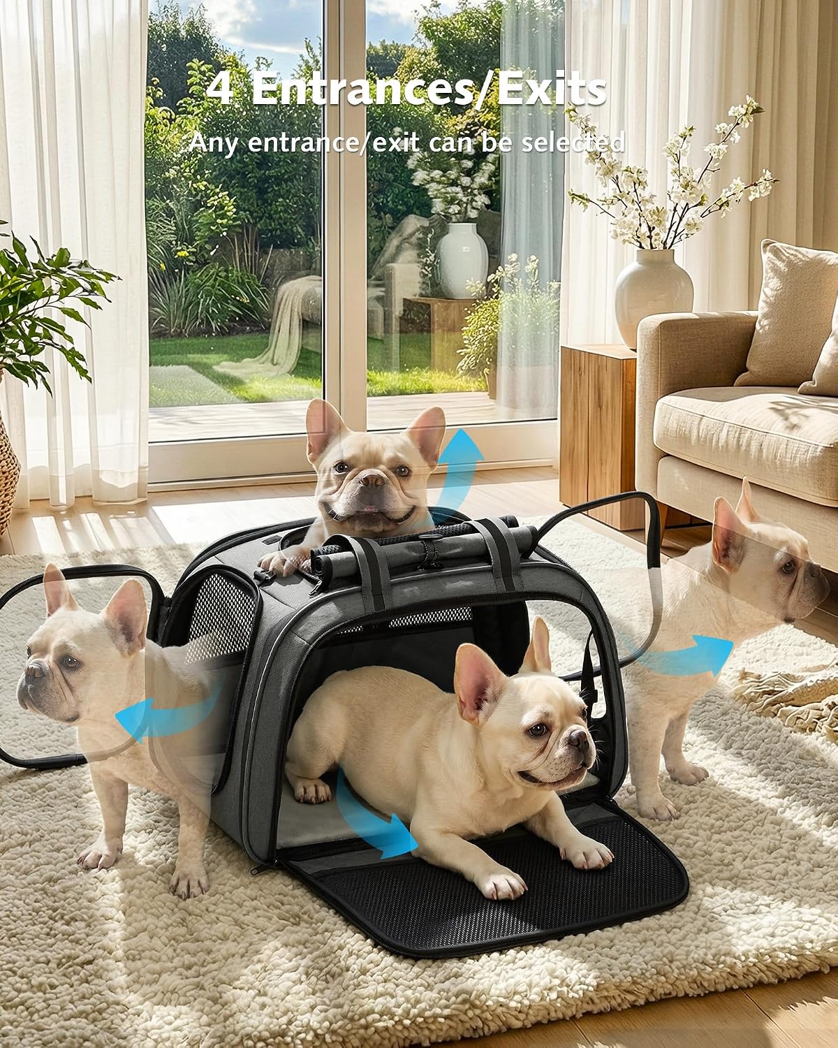 Pecute Cat Carrier with Bubble Window & Sunshade for Dogs Cats, Gray XL | Dual bubble windows & top sunshade, 70% more airflow mesh, Impact-resistant stable frame, Locking zippers, Fits up to 20 lbs - Image 7