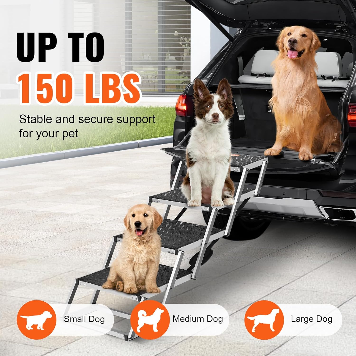 VEVOR 4-Step Dog Car Steps, Folding Dog Ramp with Nonslip Surface, Portable Pet Steps in Aluminum for Car, SUV and Truck, Supports up to 250 lbs - Image 3