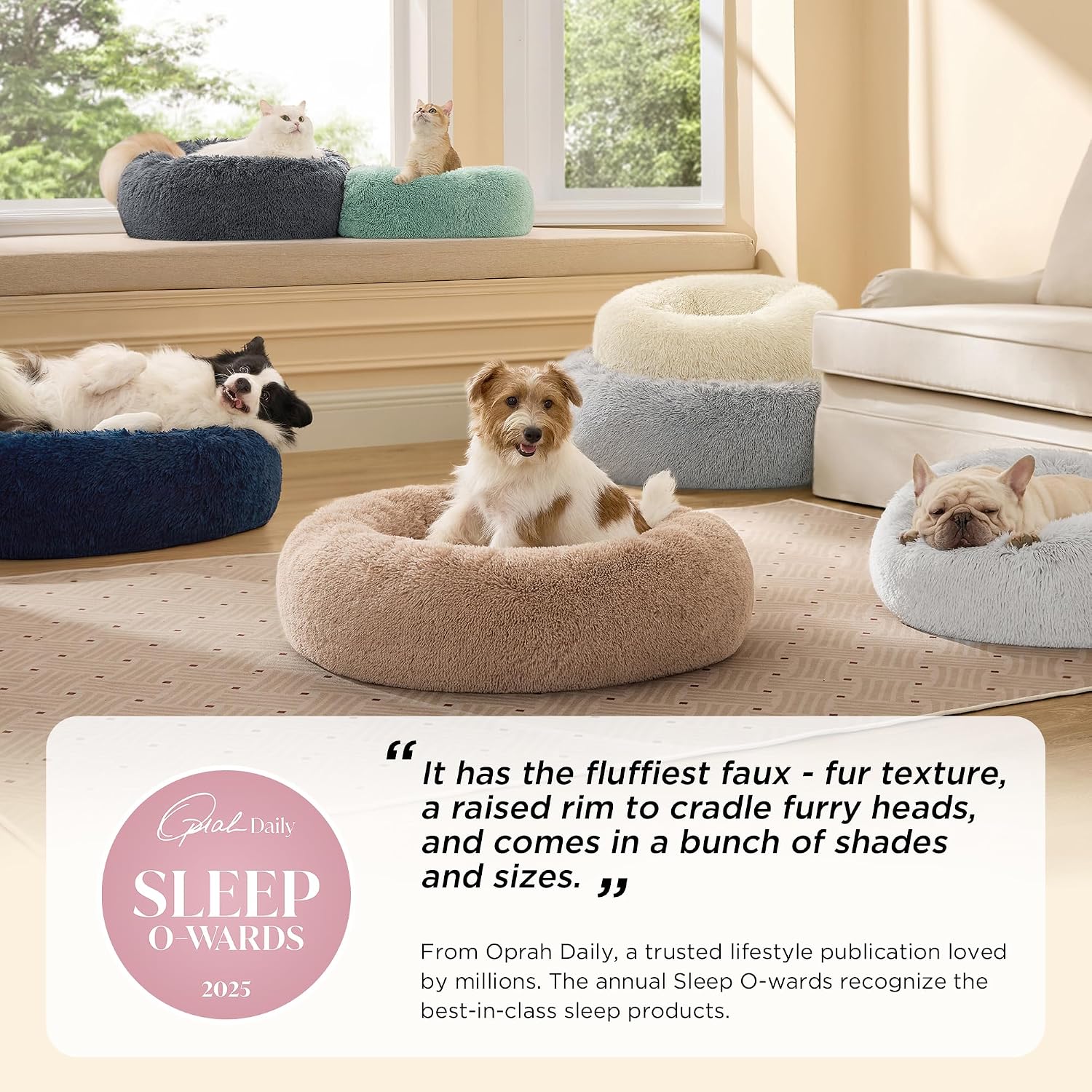 Bedsure Calming Dog Bed Medium Size Dog Donut Washable Pet Bed,30ins Camel | Fluffy Faux Fur Round Cuddler,Machine Washable,Anti-Slip Bottom,Anti-Anxiety,Deep Sleeping for Pets Up to 45 Lbs - Image 2