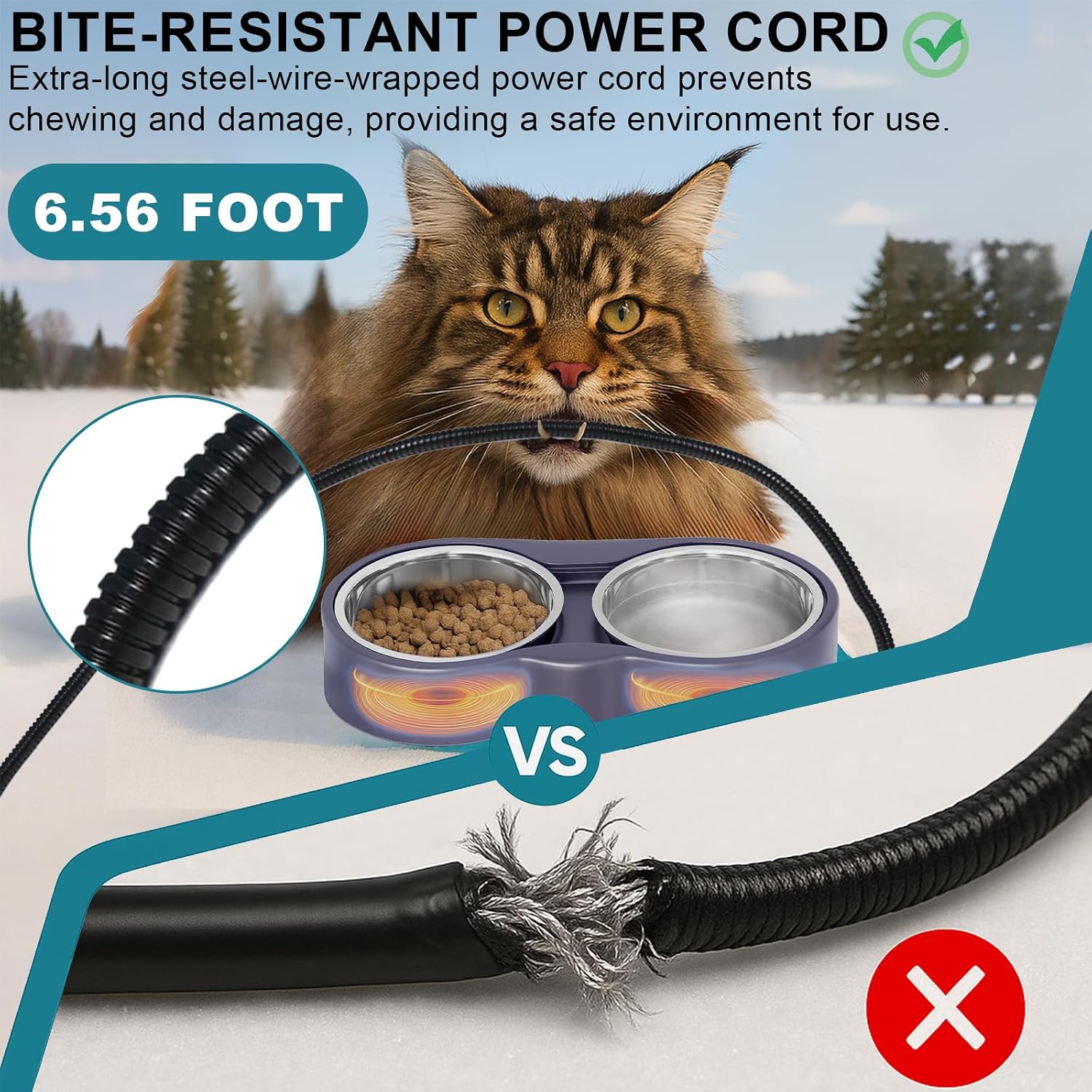 Pet Heated Bowl for Cat Dog, Freeze-Proof Warming Animal Food Feeder with Anti-Chew Cord,Waterproof & Thermostat Heating Bowls Removeable, (2 x 23 fl oz, Purple) - Image 4