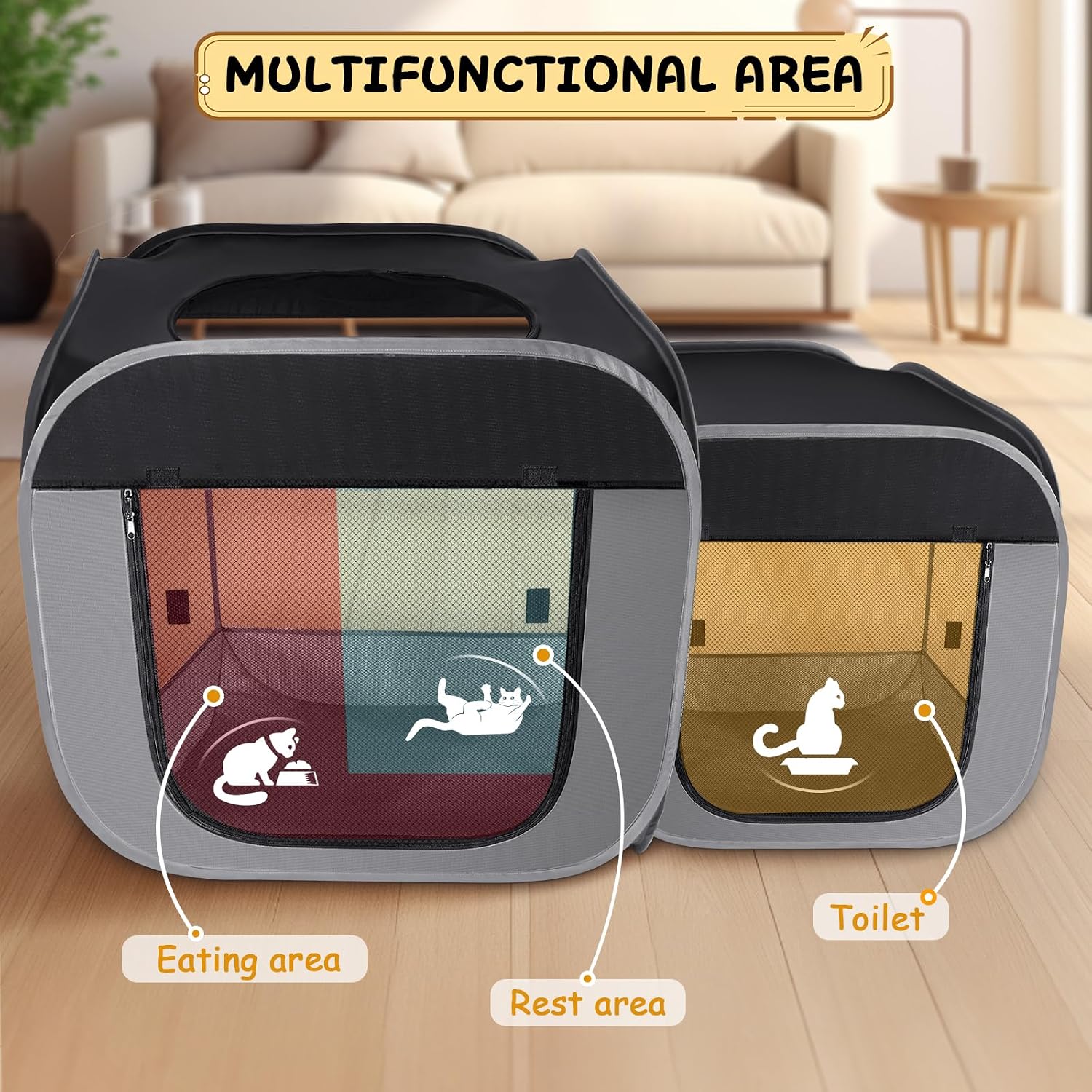Tailtastic Large Cat Playpen with Separate Areas,Outdoo&Indoor Cat Enclosures,Portable Pet Playpen for Indoor Cats,Puppy and Small Animals, Dog Playpen with Carrybag. | Ideal for multi-pet households, works as birthing & nursing den, pet-safe soft material, prevents escape & furniture damage - Image 2