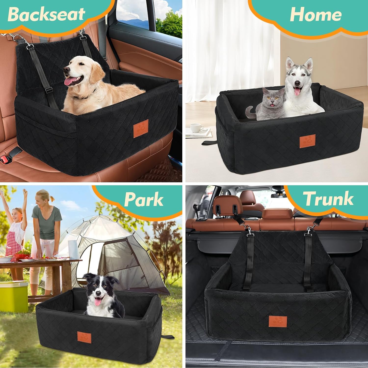 NEEZUKAR Dog Car Seat for Large Medium Dogs,Portable Washable Pet Car Seat Under 55 lbs,Dog Booster Seat with Thick Cushion,2 Safety Leashes Travel Car Dog Bed - Image 6