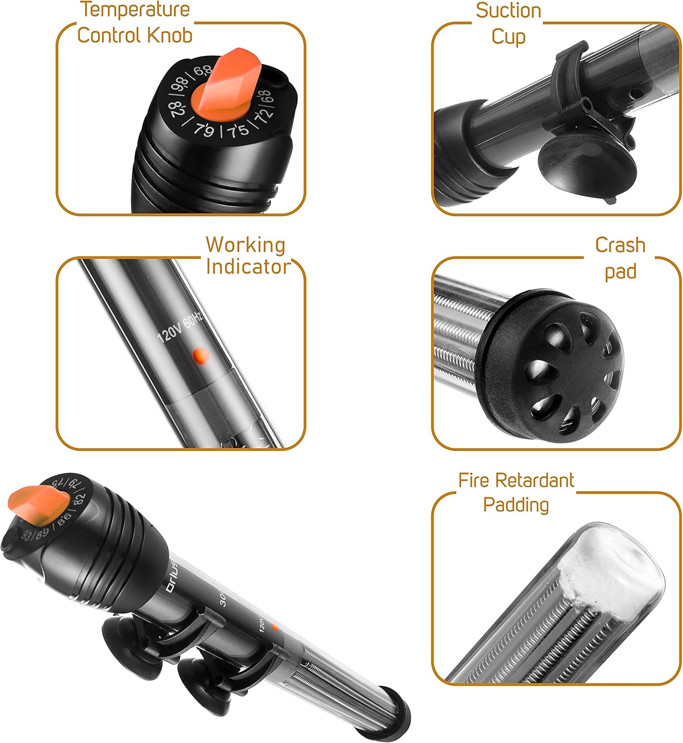 Orlushy Submersible Aquarium Heater, Adjustable Fish Tahk Heater with Free Thermometer Suitable for Marine Saltwater and Freshwater - Image 2