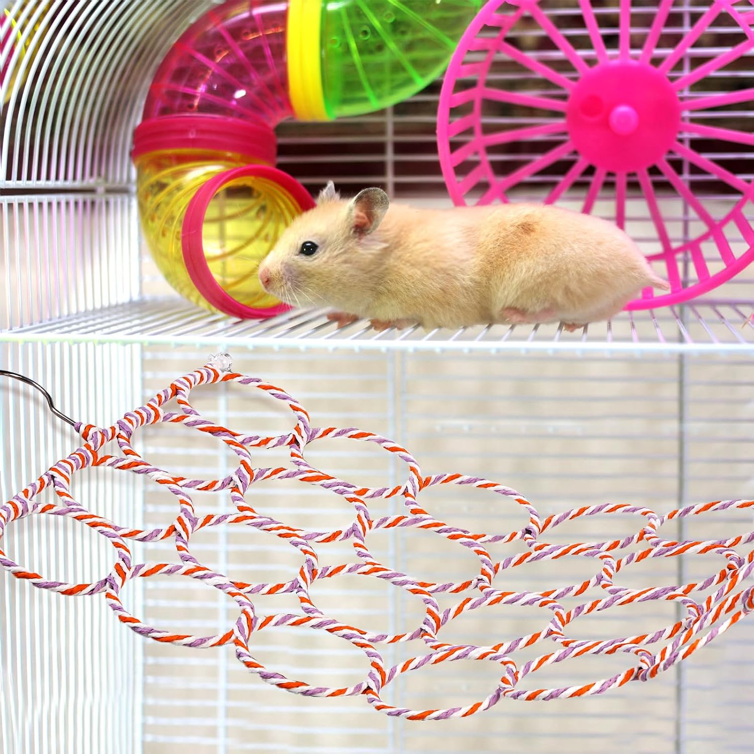 Yopay 4 Pack Parrot Bird Swing Hanging Toys, Rat Climbing Ladder Rope Perch, Net Toy for Cage, Mouse, Mice, Parakeets Cockatiels Conures Lovebirds, Multiple Purpose Scarf Hanger - Image 5