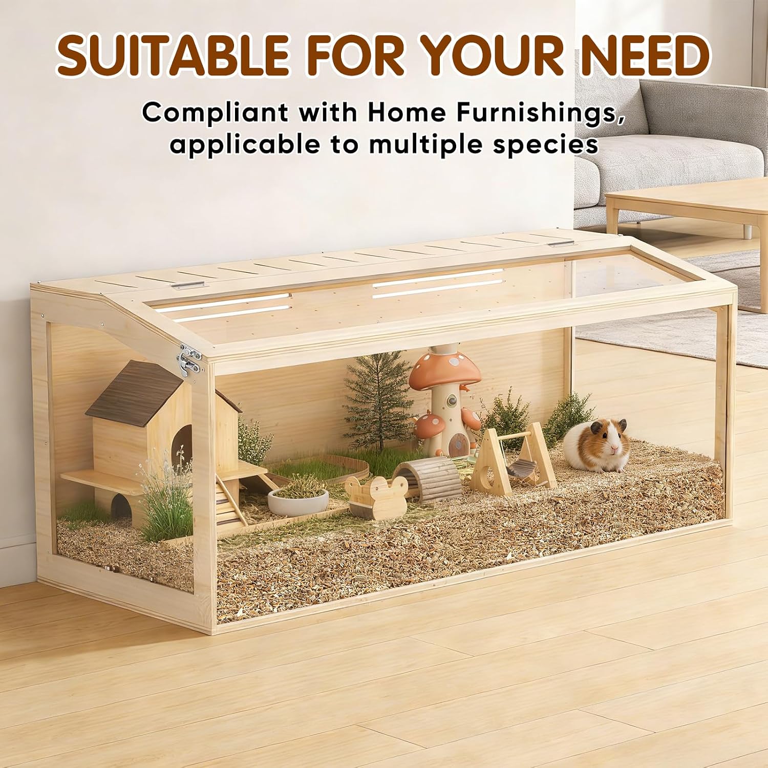 Wooden Hamster Cage, 48inch Large Hamster Enclosure with Openable Top & Stabilized Acrylic for Small Animals, Guinea Pig, Rabbit, Rat, 48" L x 20''W x 20''H Hamster Habitat with Multi-Vent - Image 8