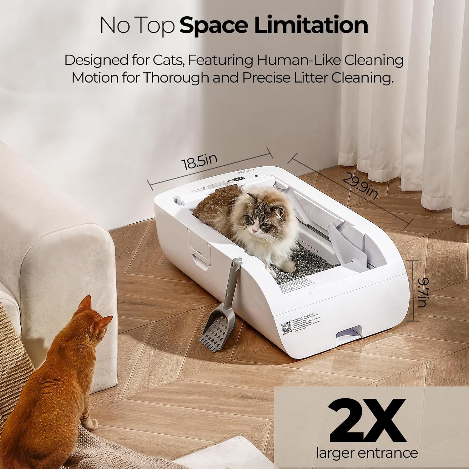 Self Cleaning Litter Box,Open-Top Automatic Cat Litter Box APP Control (2.4G/5G) with Health Tracking, Dual Safety Sensors&Odorless Design,Includes cat Litter & 3 Rolls Waste Bags(NO Tent) - Image 2