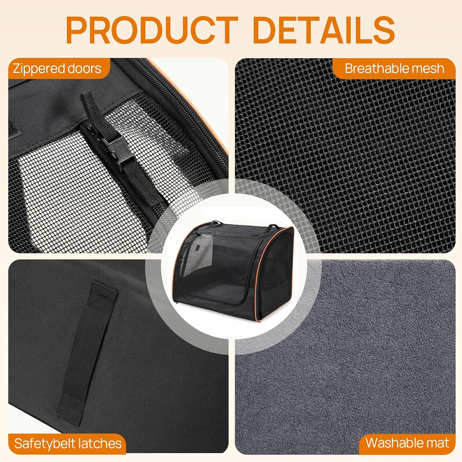 Dog Car Seat, Enclosed Carrier for Pets Travel Safety Dog Crate Soft-Sided Covered Car Kennel Carrier for Backseat for Medium Dogs - Image 4