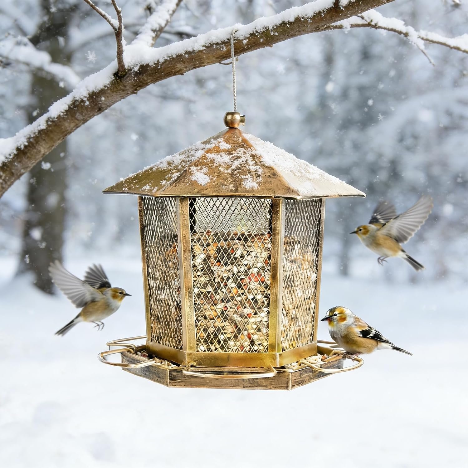 Hexagonal Gazebo Bird Feeders, Weatherproof Wild Bird Feeder for Outdoor | Unique Pavilion Style Metal Bird Feeder for Outside Hanging Garden Patio Backyard Lawn Decor - Image 8
