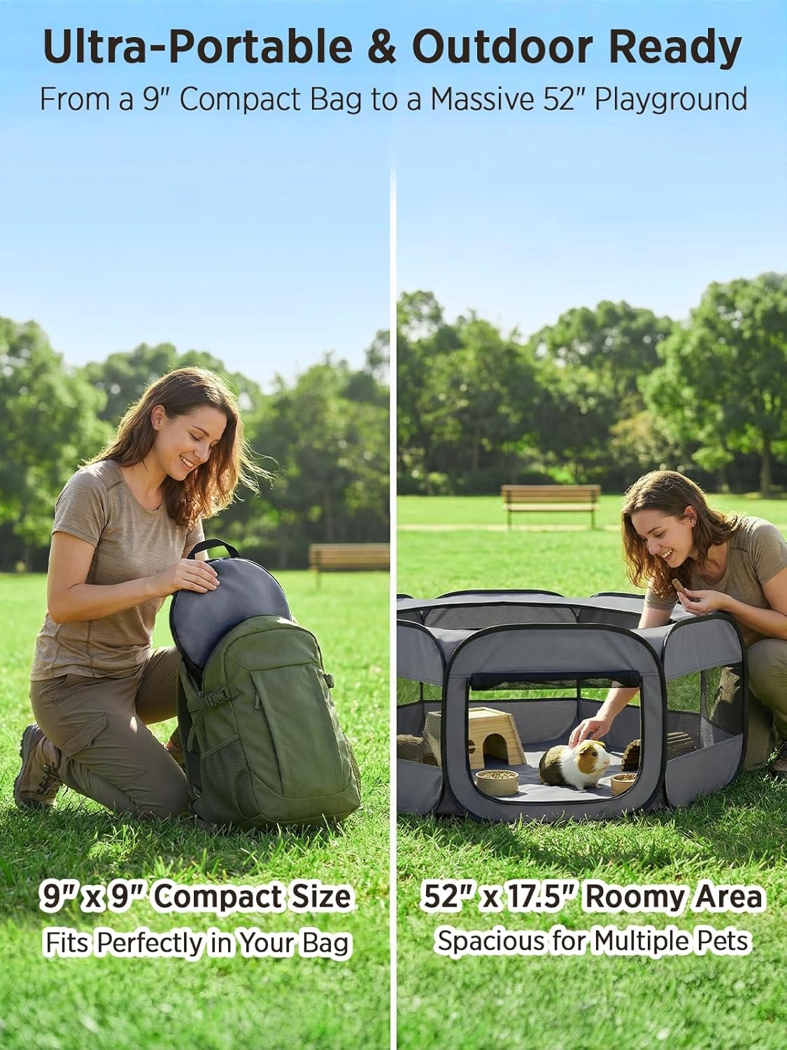 UWE Extra Large Small Animal Playpen, Waterproof Foldable Pet Pen,Dark Grey | Claw-Resistant Mesh With Thickened Waterproof Base, Side & Top Dual Doors, Easy To Fold Design For Indoor And Outdoor Use - Image 6