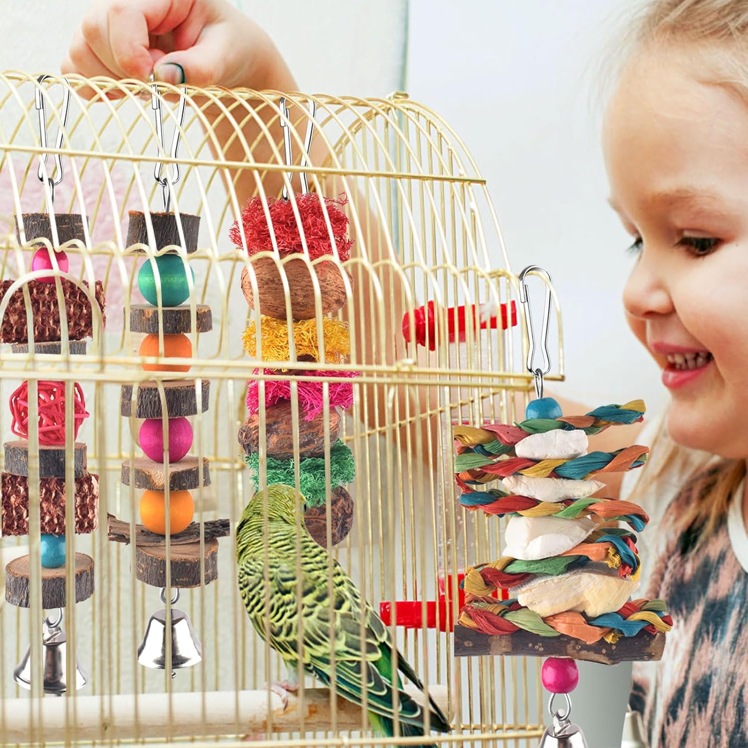 Bissap Bird Chew Toys, 7 Packs Parakeet Natural Wood Toys Parrot Hanging Cage Toy Perch Stand for Small Birds Conure Cockatiel Parrotlet Lovebird Budgie - Image 5