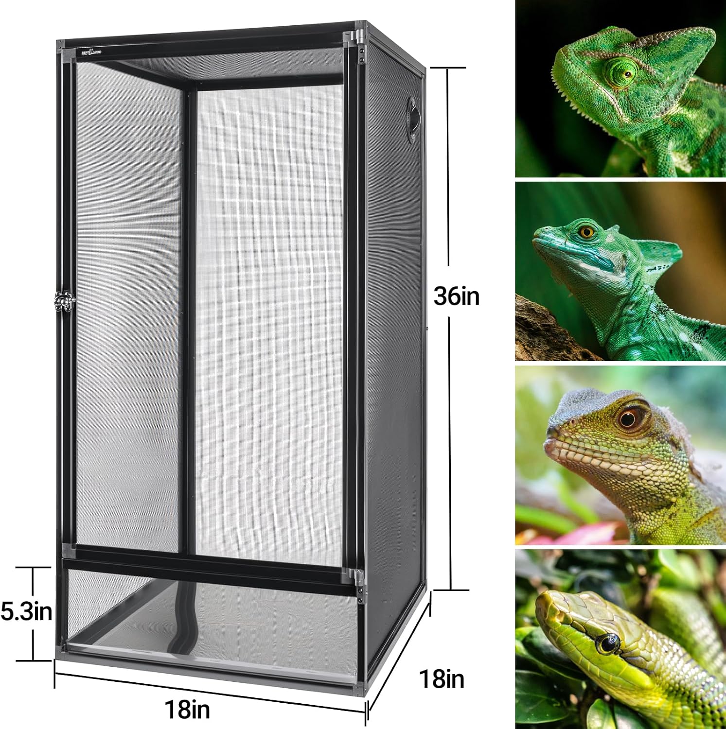 REPTI ZOO 18" x 18" x 36" Reptile Tank, Deluxe Foldable Screen Cage, 50 Gallon Vertical Terrarium with Fogger & Cable Pass, Tall Enclosure for Chameleon, Tree Frog, Crested Gecko, Arboreal Reptiles - Image 2