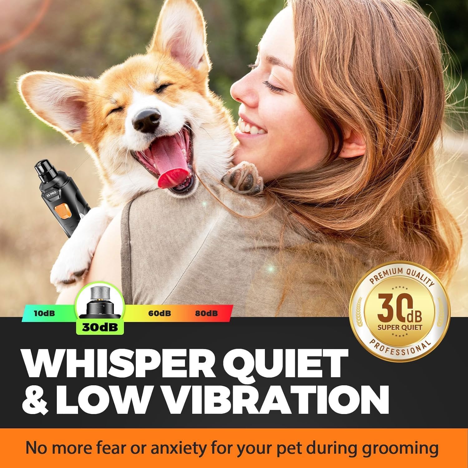Whisper Quiet Dog Nail Grinder Safe & Stress-Free for Sensitive Dogs Cats | 4 LED Lights,3 Grinding Bits, 3-Speed, Pet Nail Trimmers, Rechargeable Painless Grooming Kit for All Breeds & Sizes - Image 2