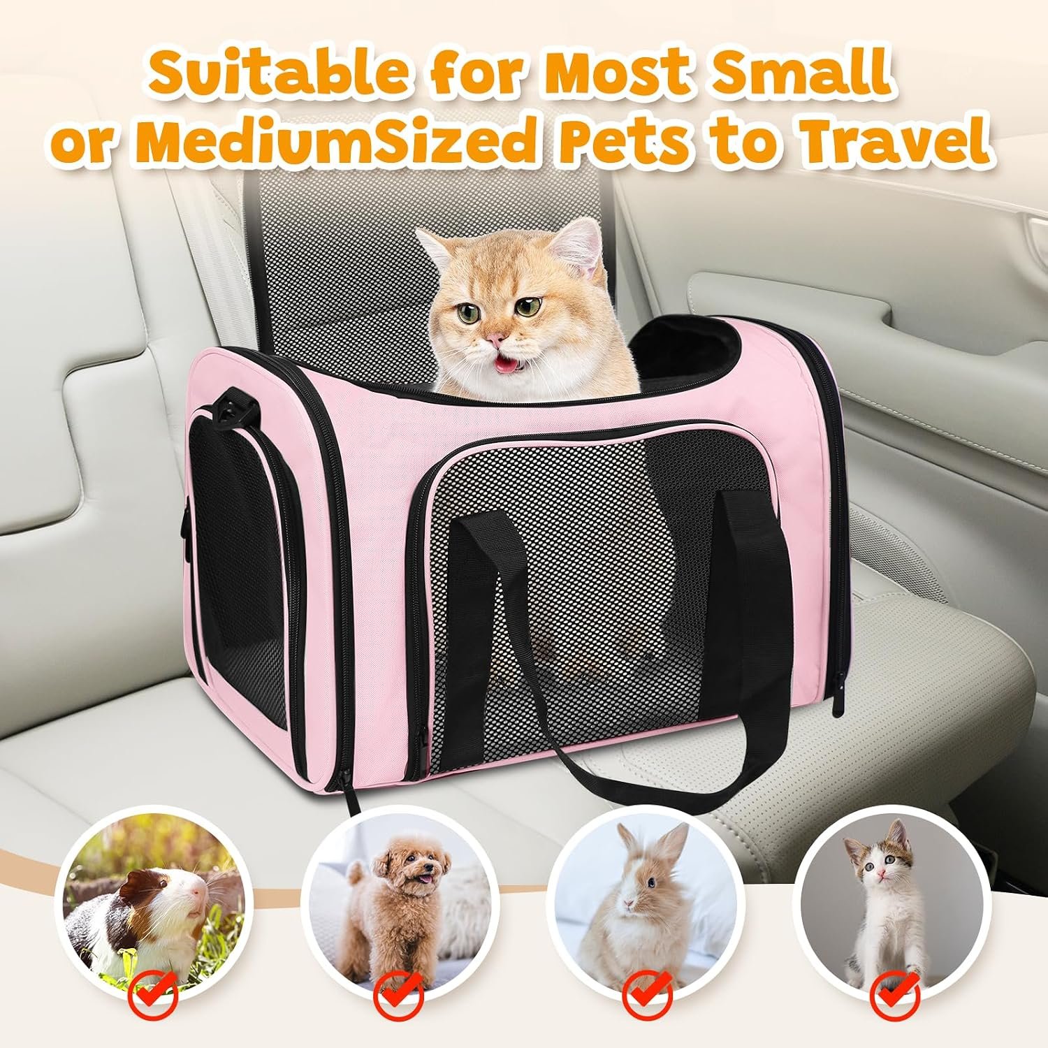 Cat Carrier Soft Up to 16 Lbs, Breathable Pet Travel Bag with Steel Frame | Lockable Zippers, Fits Small Dog, Kitten, Puppy,Rabbit,Medium Travel Carrying Case for Kennel Car Airline Transport,Pink - Image 4