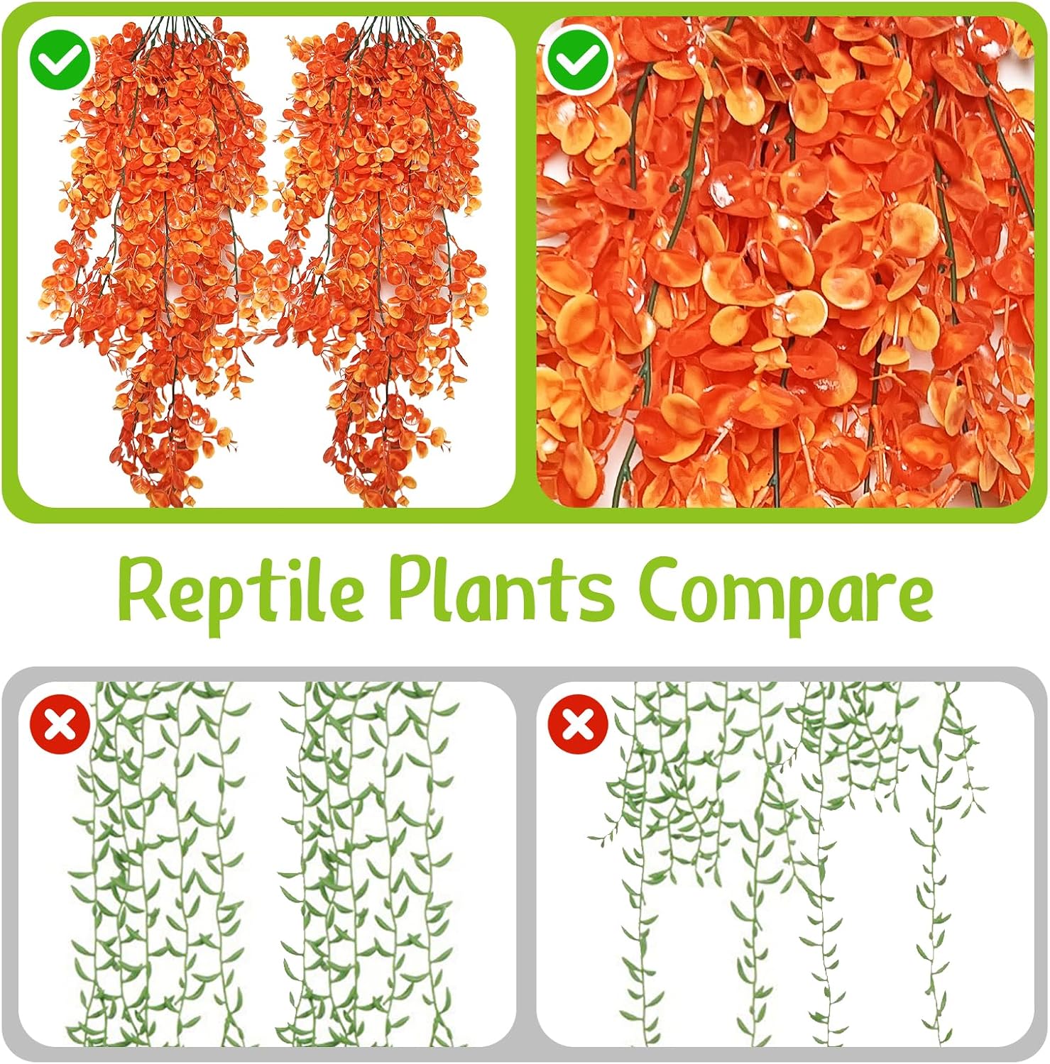 Hamiledyi Reptile Plants 5 Pcs Climbing Terrarium Plant with Suction Cup Artificial Decor for Snake Cage Bearded Dragon Tank Accessories for Lizard, Leopard Gecko, Chameleon, Snake (Orange) - Image 7
