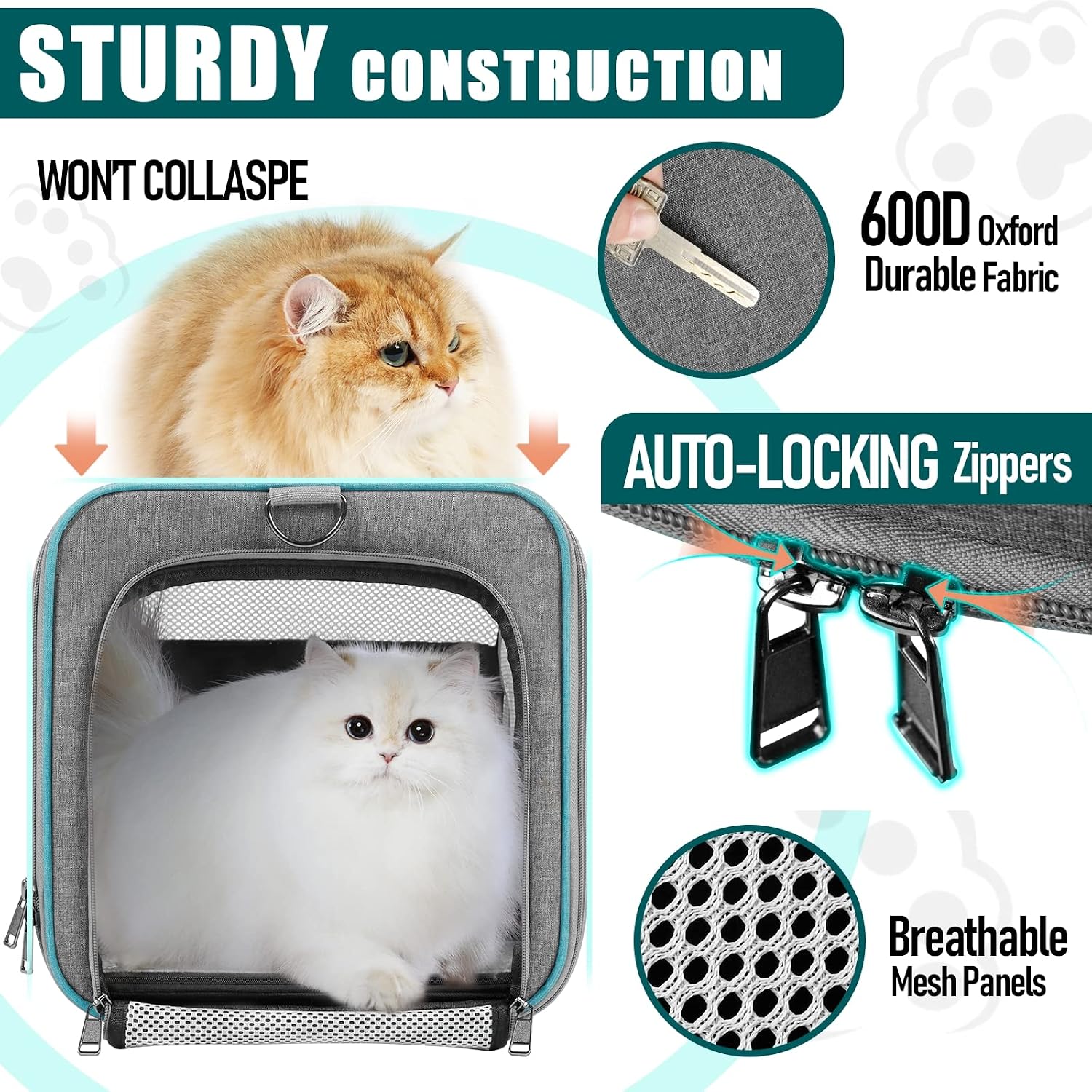 GAPZER Large Cat Carrier Soft, Collapsible Travel Pet Carry Bag, Small Dogs | Large Cats up to 20 lbs+ Maine Coon, Top Load Transport Small Puppy Dog Crate, Chihuahua Mini Dog 10lbs, Sturdy Mesh Grey - Image 6
