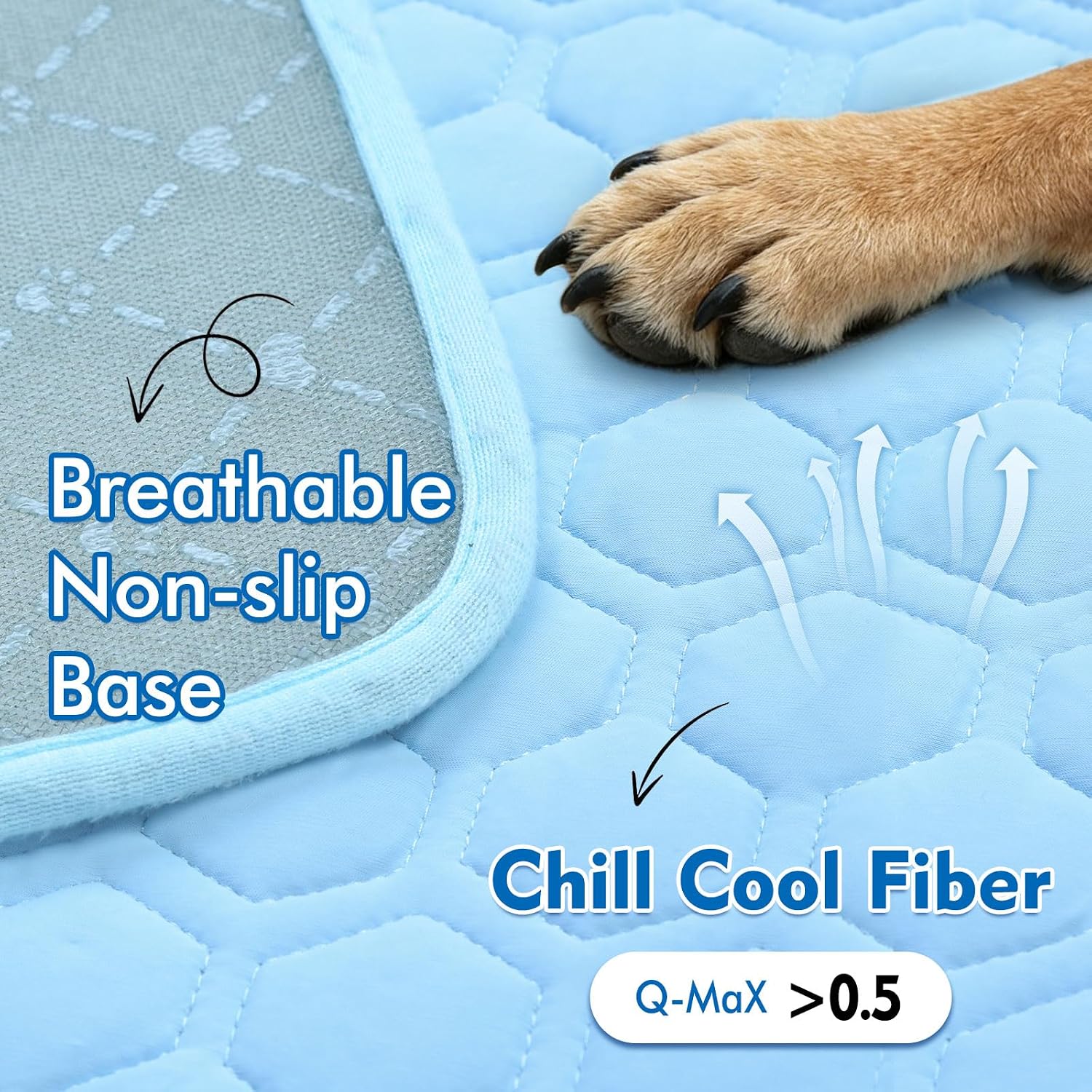 SISROL Arc-Chill Cooling Mat for Dogs & Cats, Anti-Slip Washable Cool Pad | Dog Cooling Mat, Q-Max>0.5 Fabric Absorbs Heat Fast, Fits All-Sized Pets, Suitable for Indoor/Outdoor Summer Use - Image 4