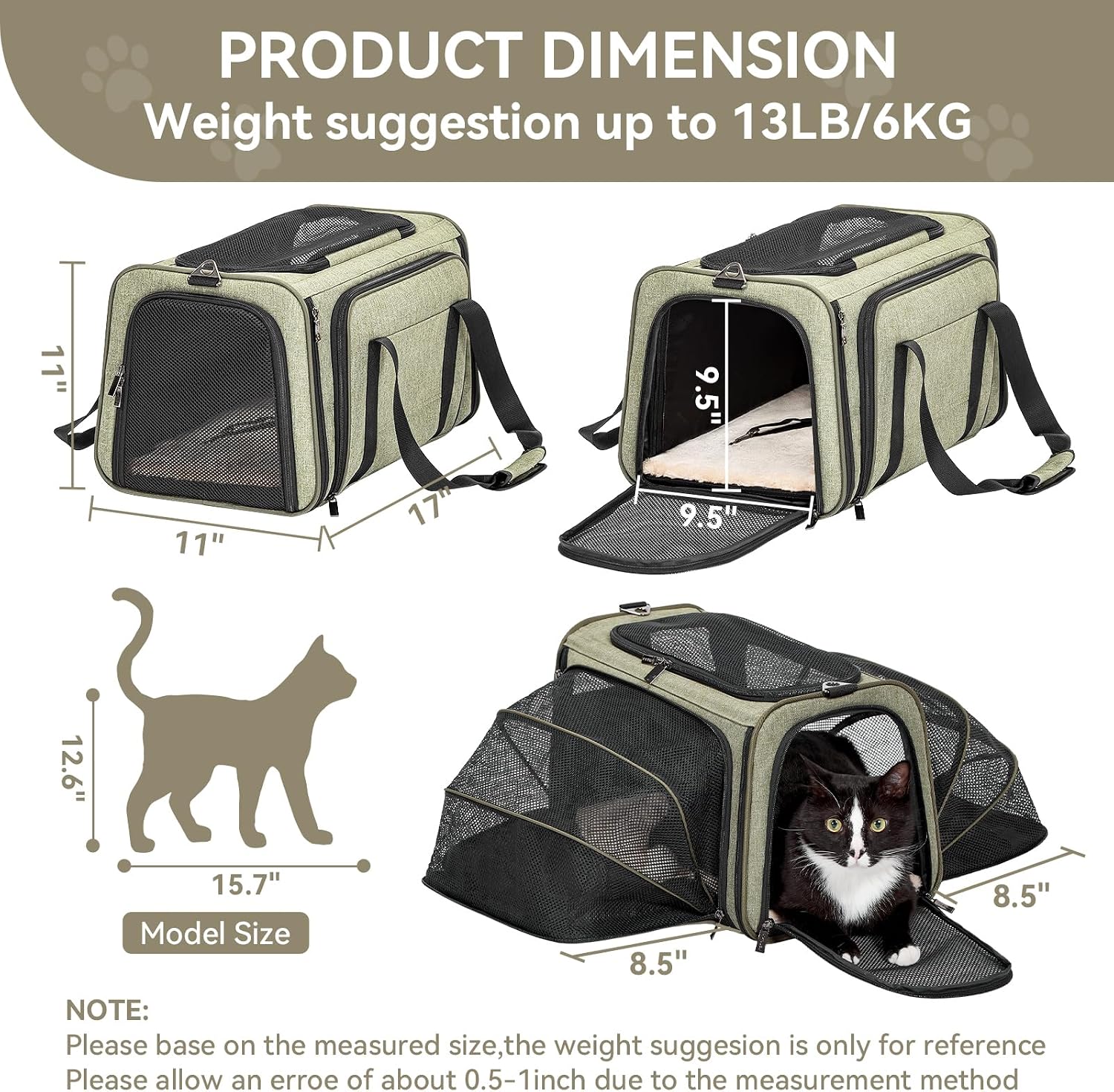 Petsfit Medium Double Expandable Cat Carrier for Cats and Small Dogs | 17 x 11 x 11 in; sized for Delta Air Lines; dual-side expansion, anti-sag frame and safety tether; up to 15 lb. - Image 4