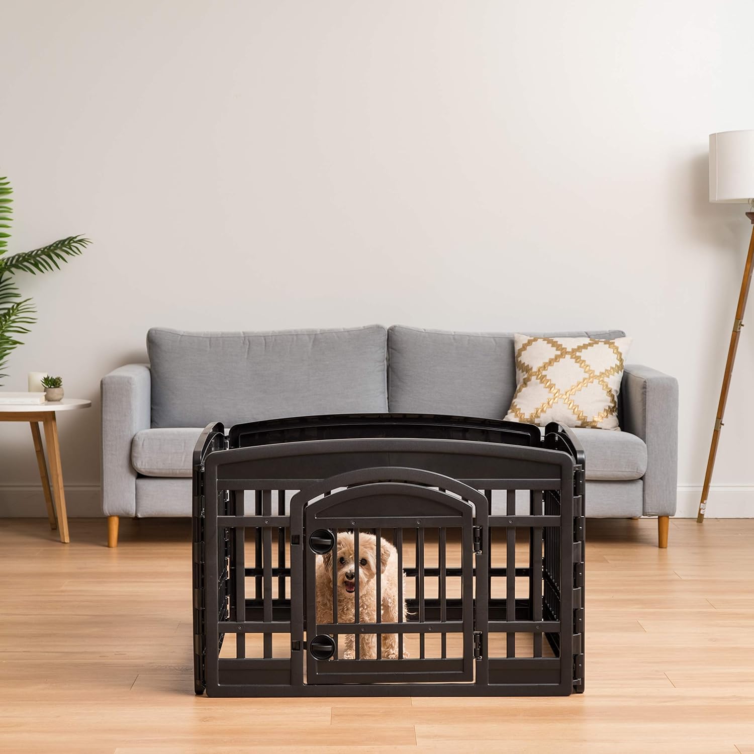 IRIS USA Dog Playpen with Door, 24” 4 Panel Pet Exercise Pen – Indoor Outdoor Puppy Play Pen, Portable Plastic Pet Fence for Small Medium Dogs, Foldable 35” x 35” x 24”, Black - Image 10