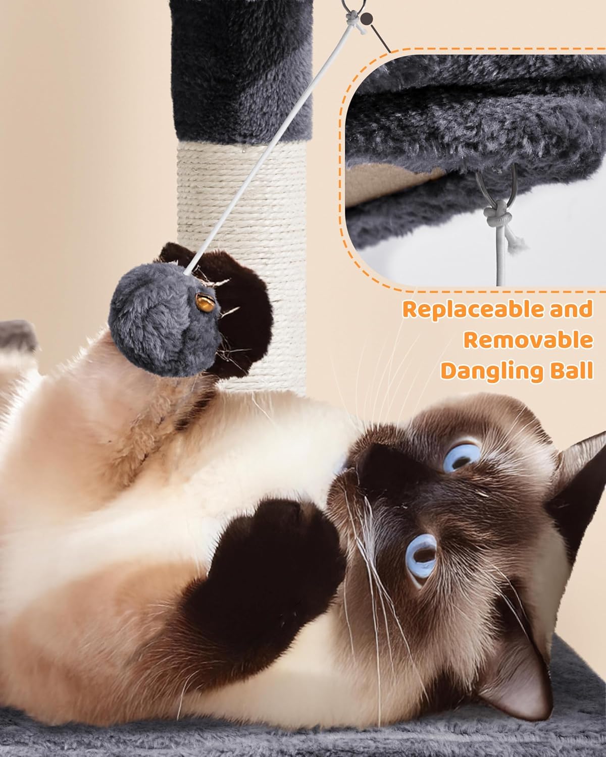 Yaheetech 63in Large Cat Tree for Heavy Cats up to 22lbs, Anti-Wobble Tower with Condo & Hammock, Space-Saving for Indoor Multi-Pet Households, Stops Furniture Scratching - Image 9