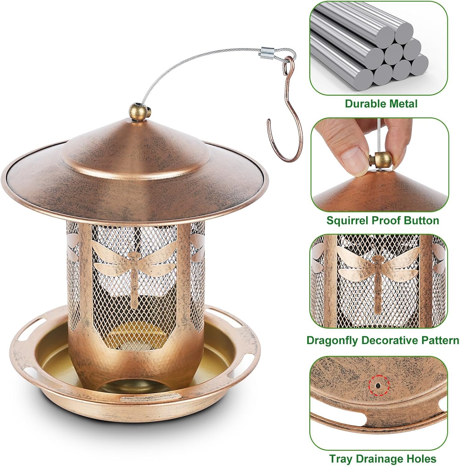 Bird Feeder, Metal Wild Bird Feeders for Outdoors Hanging | Beautiful Birdfeeders with Dragonfly Pattern for Outside Garden Patio Decors - Image 2