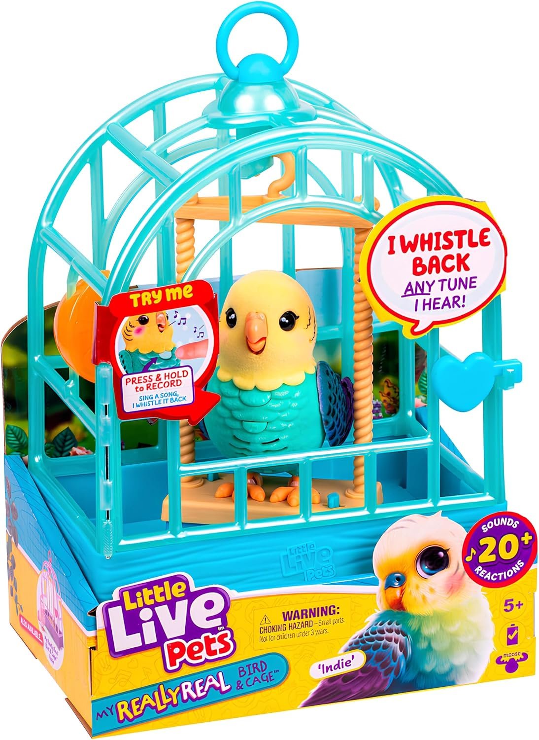 Little Live Pets My Really Real Talking Bird Toy & Cage - Indie, Interactive Voice Repeating, 20+ Sounds & Reactions, Bird Toys for Kids 5-7 | Interactive voice repeating toy, 20+ sounds & reactions, talking bird toys for kids 5-7