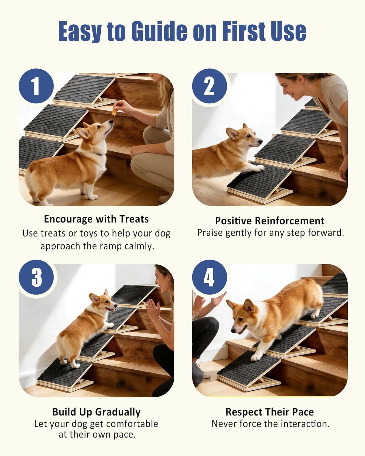 Dog Ramp for Stairs, 2 Pack Wooden Dog Stair Ramps for Small Dogs Only, Foldable Non-Slip Pet Ramp for Indoor Stairs, Adjustable Step Support for Senior, Short-Legged & Small Pets - Image 6