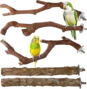 5PCS Bird Perch Stand Natural Woode...