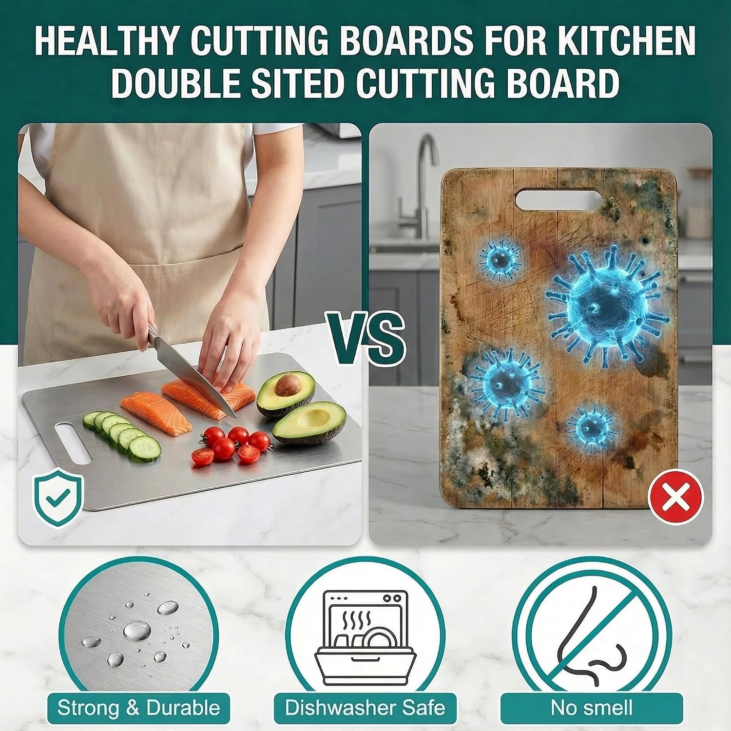 Katuchef Titanium Cutting Board for Kitchen, Pure Katu chef Titanium Cutting Boards, Double Sided Non Toxic Chopping Board for Cutting Meat Vegetable Fruit,Easy to Clean(S+XL) - Image 4