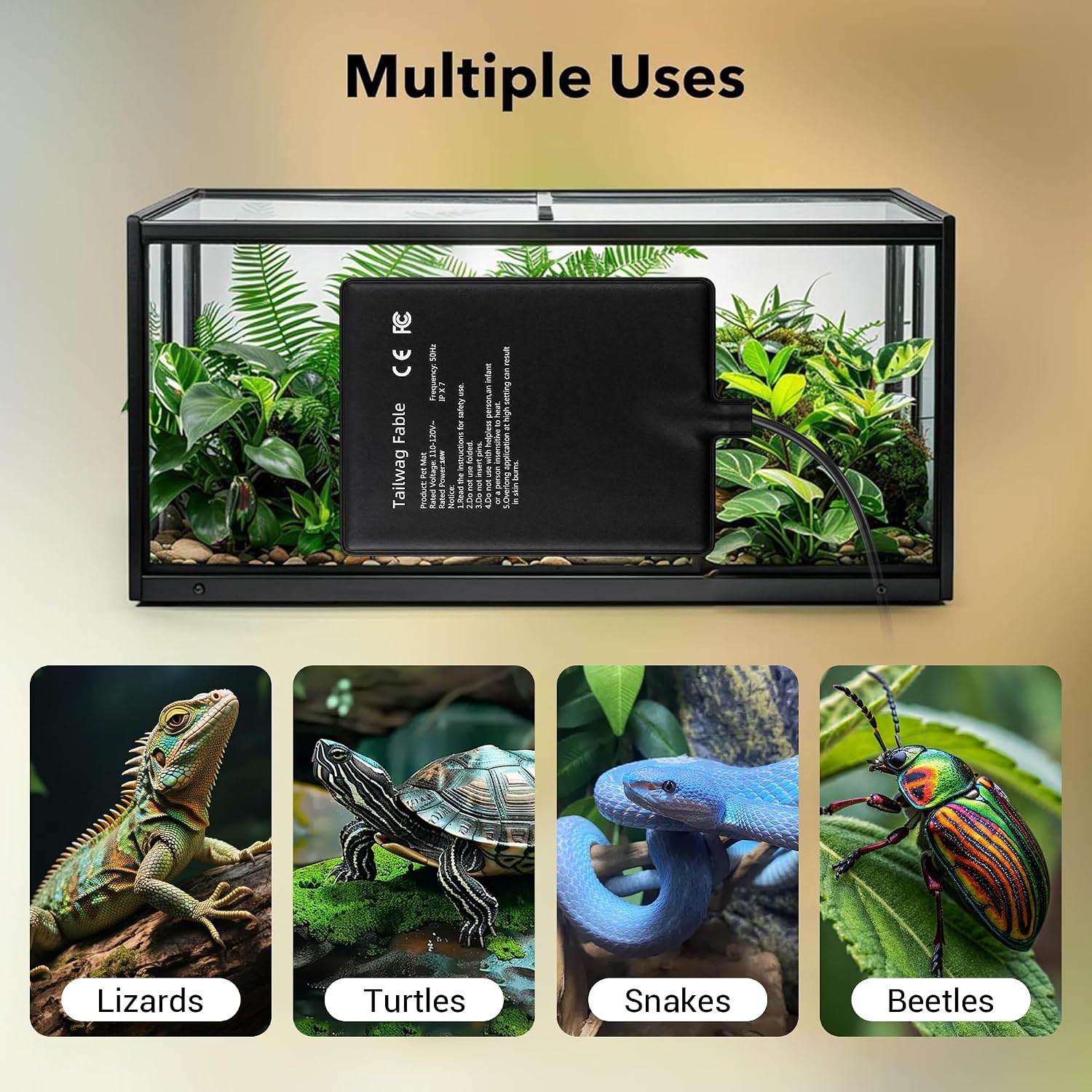 16W Reptile Heating Pad, 8"x12" with Digital Thermostat | Graphene under tank heater for 30-40 gal terrariums. Steady precise heat control for turtles, lizards & snakes. - Image 5