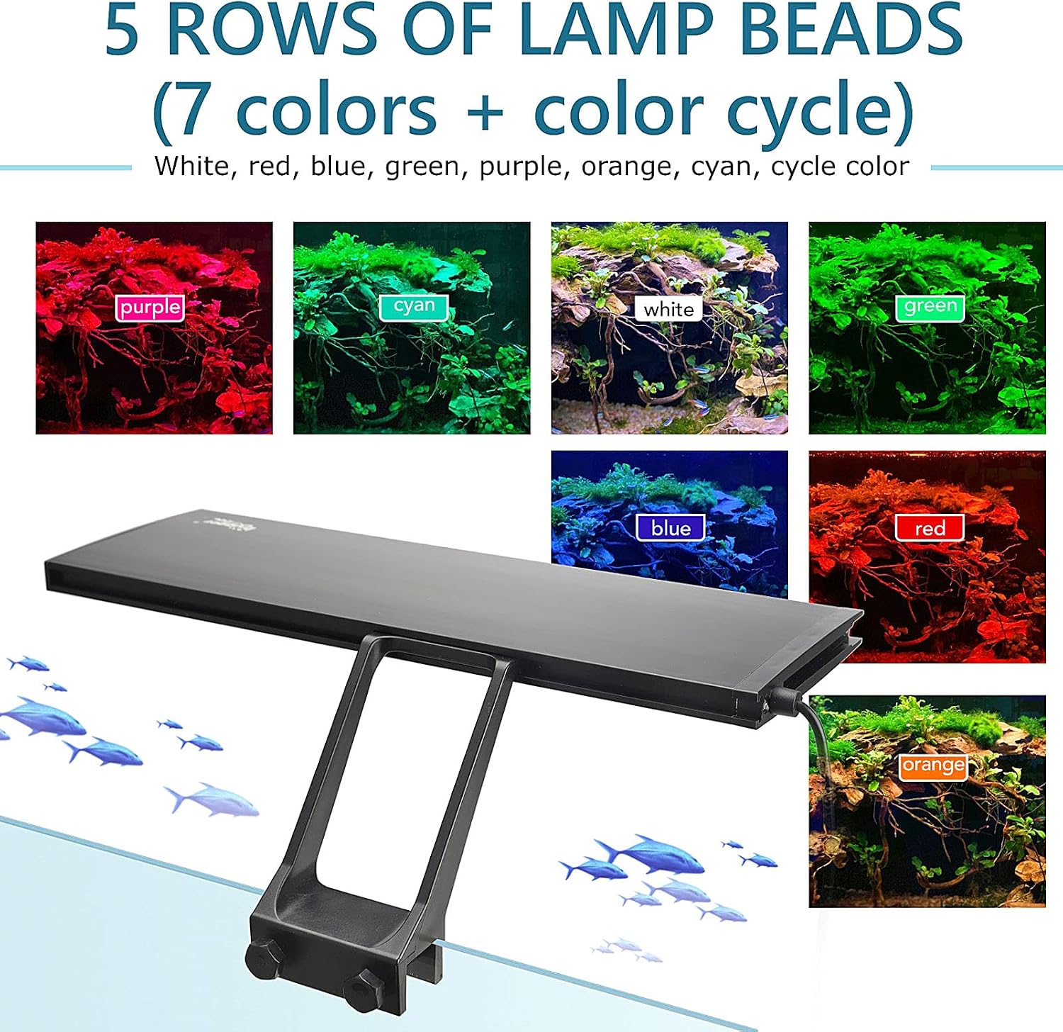 hygger Clip On 24/7 Lighting Aquarium LED Light,Sunrise-Daylight-Moonlight and DIY Mode, Adjustable Timer/Brightness Fish Tank Light with 7 Colors for Planted Tank (14W for 12~20in Tank) - Image 4