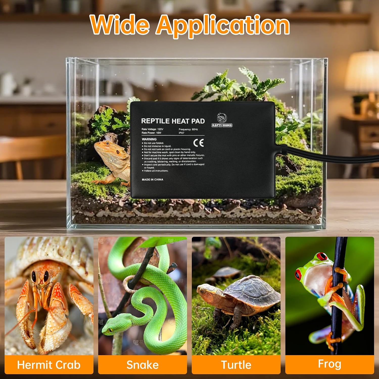 Reptile Heat Pad with Digital Thermostat, Under Tank Terrrarium Heat Mat 24W 8 * 18 Inch, Temperature Controller Heating Pad for Reptile, Turtles, Lizards, Snake, Hermit Crab, Frogs - Image 7