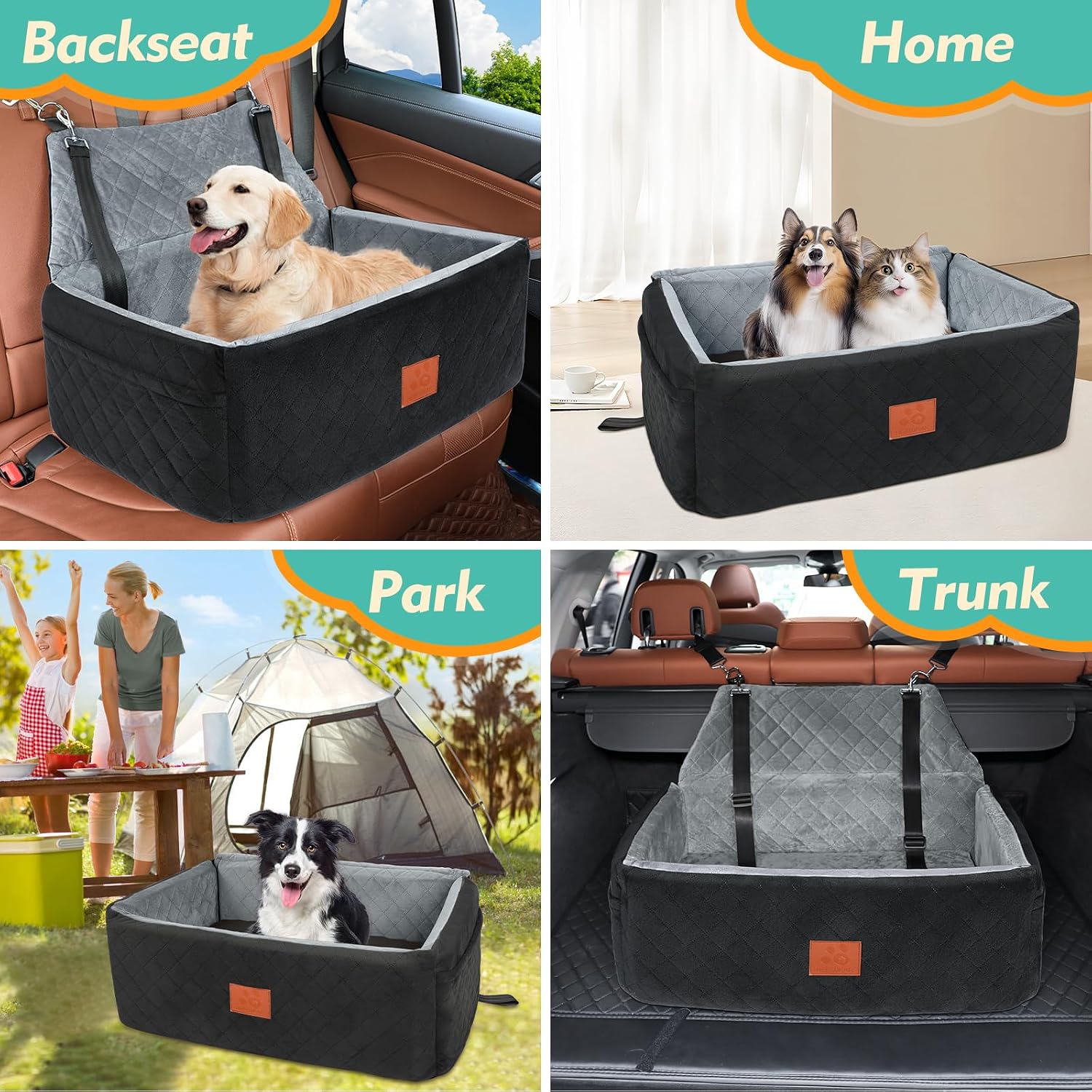 Dog Car Seat for Large Medium Dogs,Washable Pet CarSeat Under 55 lbs or 2 Small Dogs,Dog Booster Seat Travel Bed with Thick Cushion,2 Safety Leashes - Image 6