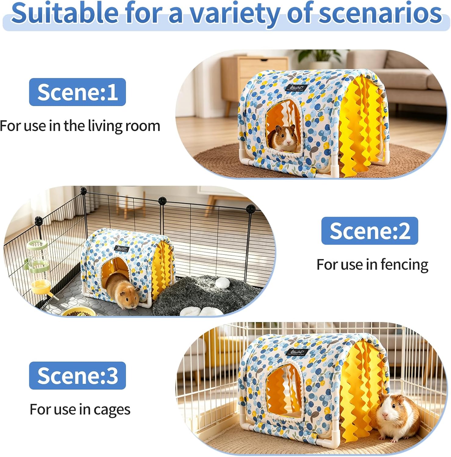 Guinea Pig Hideout No Bottom Guinea Pig Bed Easy to Clean Rabbit Hideout Bunny Beds - Small Animal Indoor Habitat for Chinchilla Ferret Hedgehog Flower-Branch Mouse (Blue Flower) - Image 6