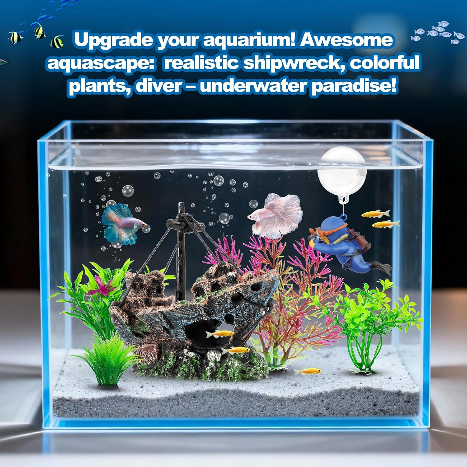 6 Pcs Aquarium Decor Set Shipwreck Decoration Little Diver Floating Fish Tank Decoration Fish Tank Plants - Image 6