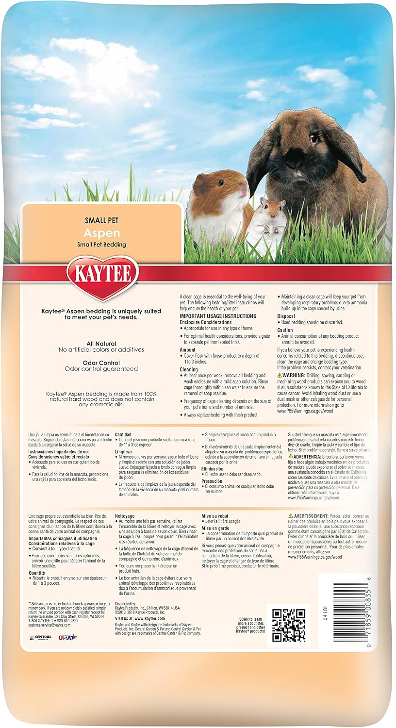 Kaytee Aspen Small Animal Pet Bedding For Pet Guinea Pigs, Rabbits, Hamsters, Gerbils, and Chinchillas, 19.7 Liters - Image 2