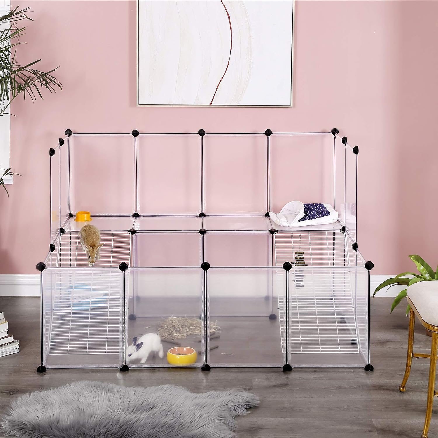 SONGMICS Guinea Pig Playpen with Dense Ramp, Indoor Rabbit Run Hutch Cage, Large Exercise Enclosure with Stairs, DIY Plastic Modular Fence for Hamster, Pet, Small Animals, White ULPC004W01 - Image 2