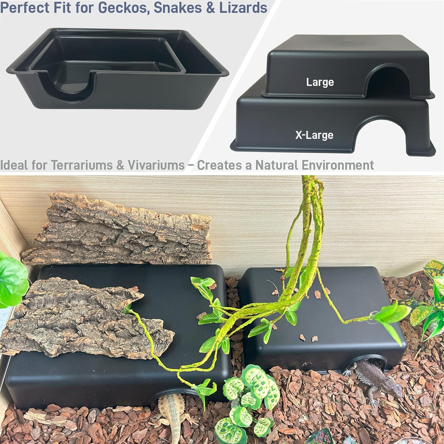 Durable Reptile Hide Box, Ball Python Hide, Leopard Gecko Hide, Bearded Dragon Hide, Easy to Clean Reptile Hides Cave for Tank, Snake Hide Enclosure (9.45" x 6.89" x 2.17" Large) - Image 7