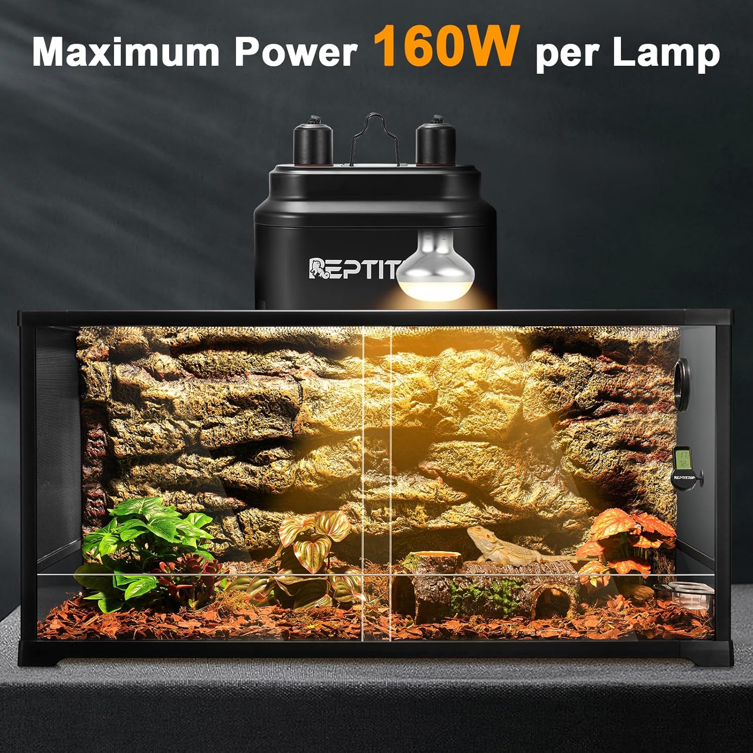 Dual Reptile Light Fixture with Switches, Reptile Heat Lamp Fixture, Reptiles Terrarium UVB Bulb Fixture for Bearded Dragon, Max 160W Each (Bulb Not Included) - Image 2