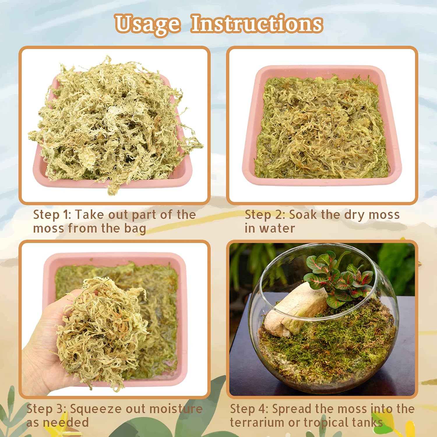 Riare 50QT Natural Sphagnum Moss for Reptiles 2.2LB Terrarium Reptiles Moss | Dried Terrarium Moss Bedding for Snakes Turtles Frogs Geckos Ball Pythons Lepard Gecko Lizards Bearded Dragon & Humid Hides - Image 5