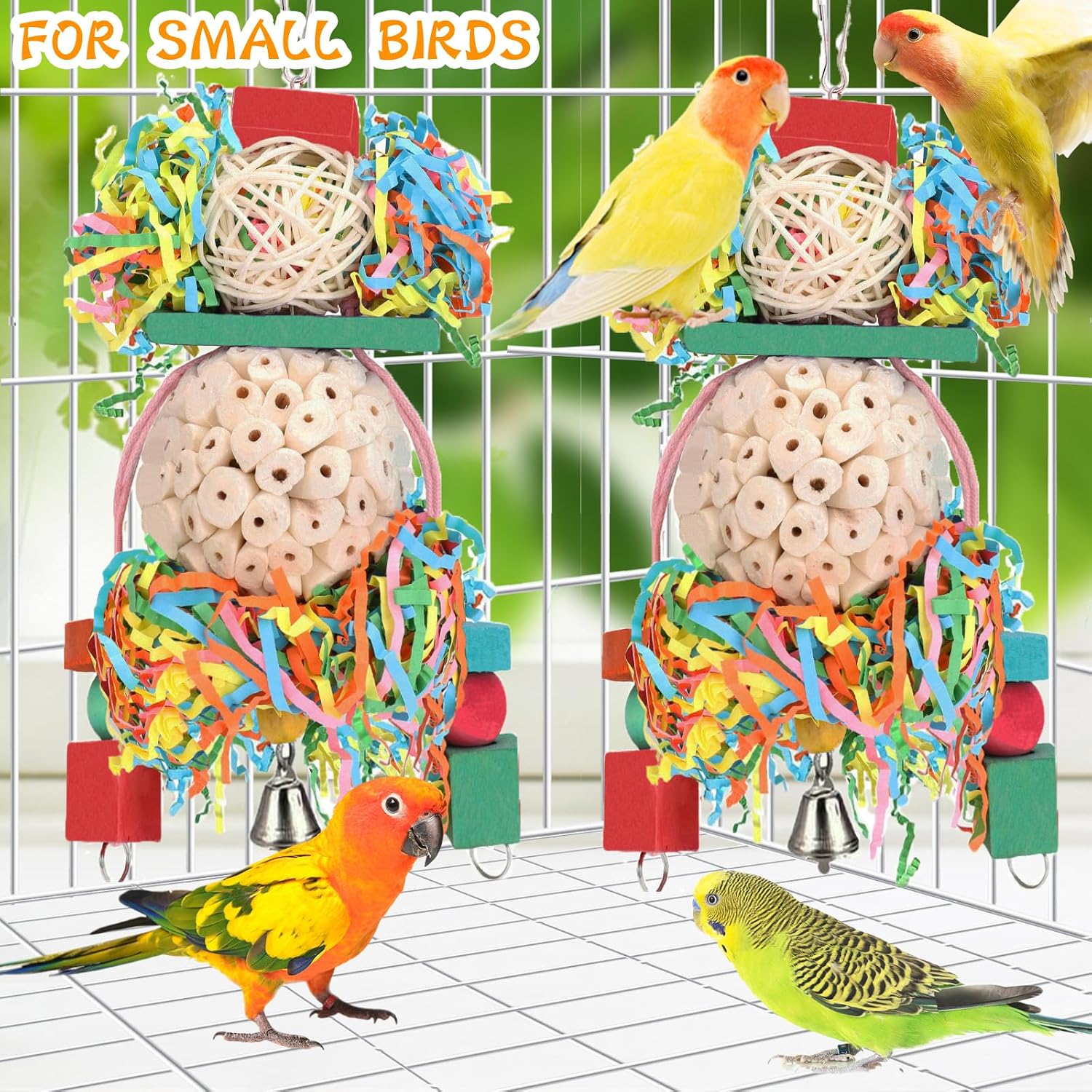 BBjinronjy Bird Toys,2PCS Hanging Natural Soft Sola Ball Beak Chew Shred Forage Toys for Parrots,Cockatiel,Conure,Love Birds,Parakeets,Budgie and Other Small Birds - Image 2