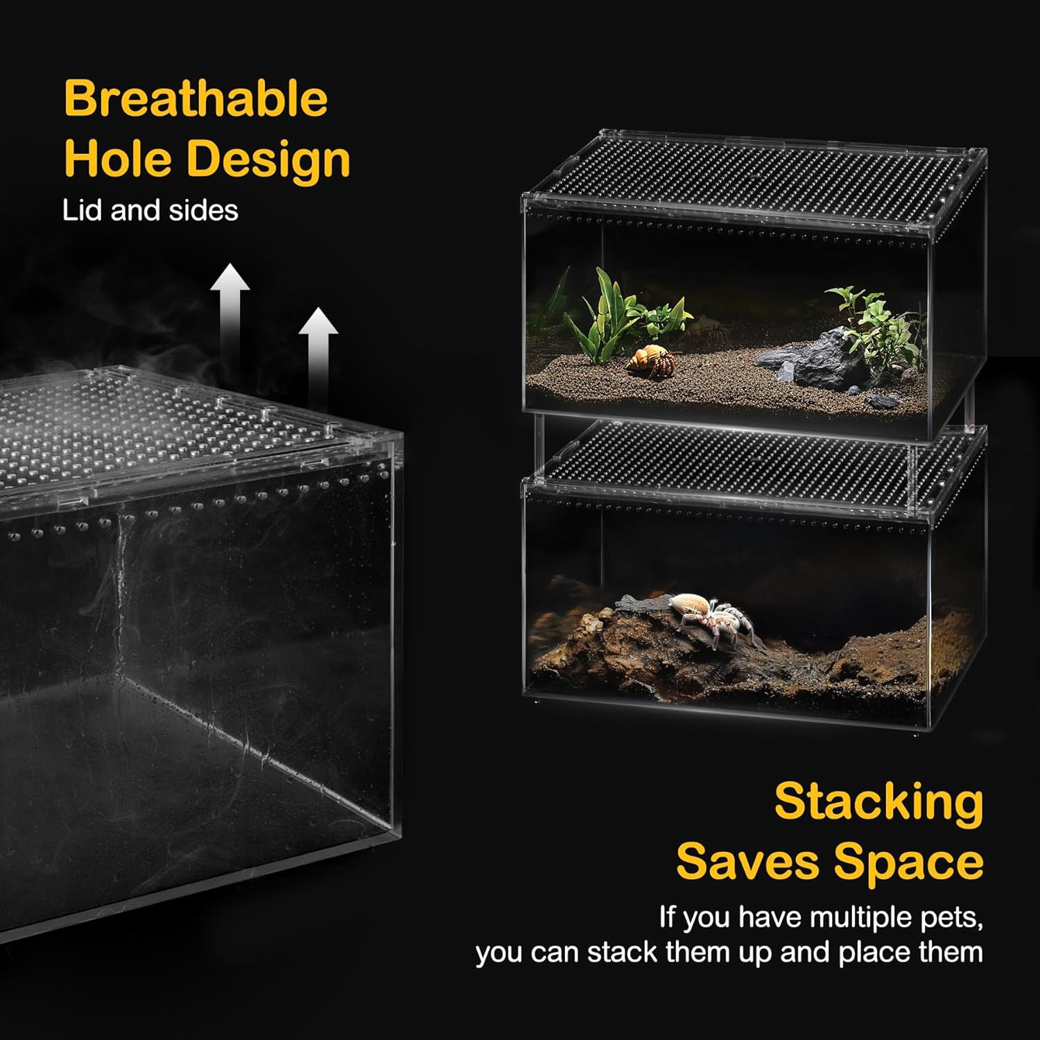 Reptile PC Tank,Escape Proof Magnetic Lid Tarantula Enclosure Small | Easy Clean Seamless Base Hermit Crab Habitat,Stackable Isopod Terrarium,Cross Ventilation Spider Starter Cage,Frog Container - Image 5