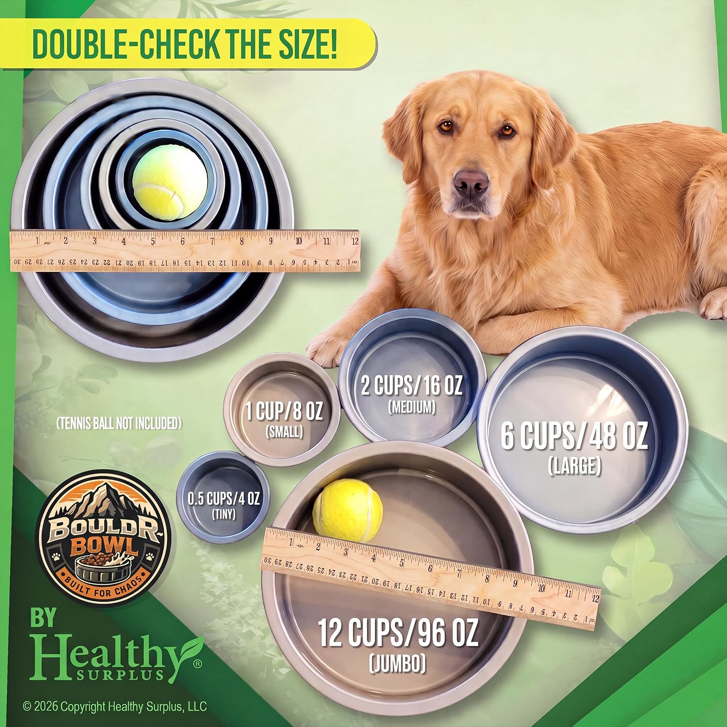 Pet Crock Bowl - 2 Pack – Thick Durable Plastic (Green, 48oz Large) Non-Tip Food & Water Dish for Dogs, Cats - Indoor/Outdoor - Chew Resistant, Easy Clean BouldrBowl by Healthy Surplus® - Image 3