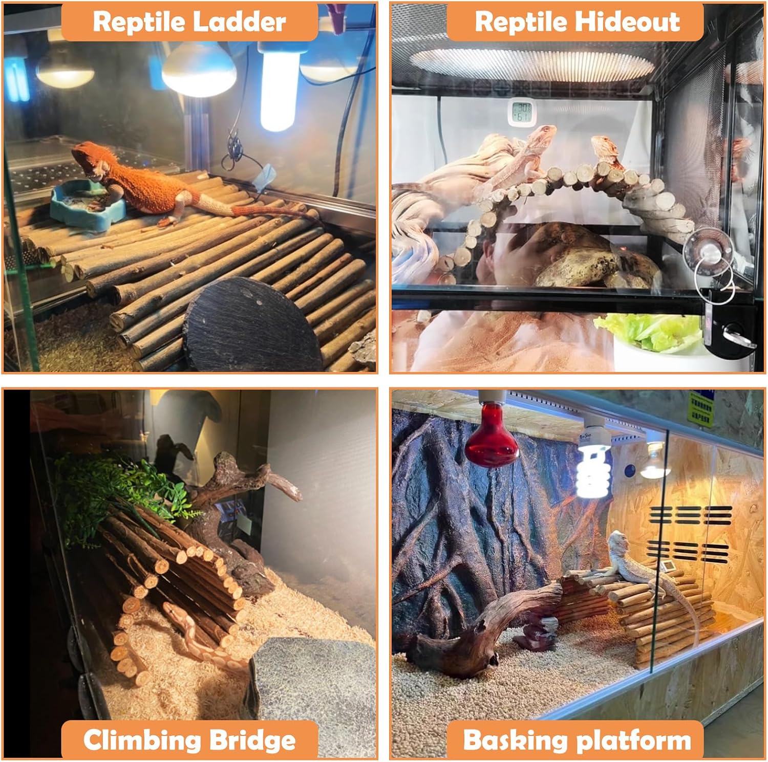 Hamiledyi Extra Large Tortoise Hide Reptile Hiding Cave Turtle Hut Gecko Hideaway Climbing Tunnel Toy Lizard Bendable Wooden Bridge for Adult Bearded Dragon Snake Chameleon Habitat Accessories - Image 6