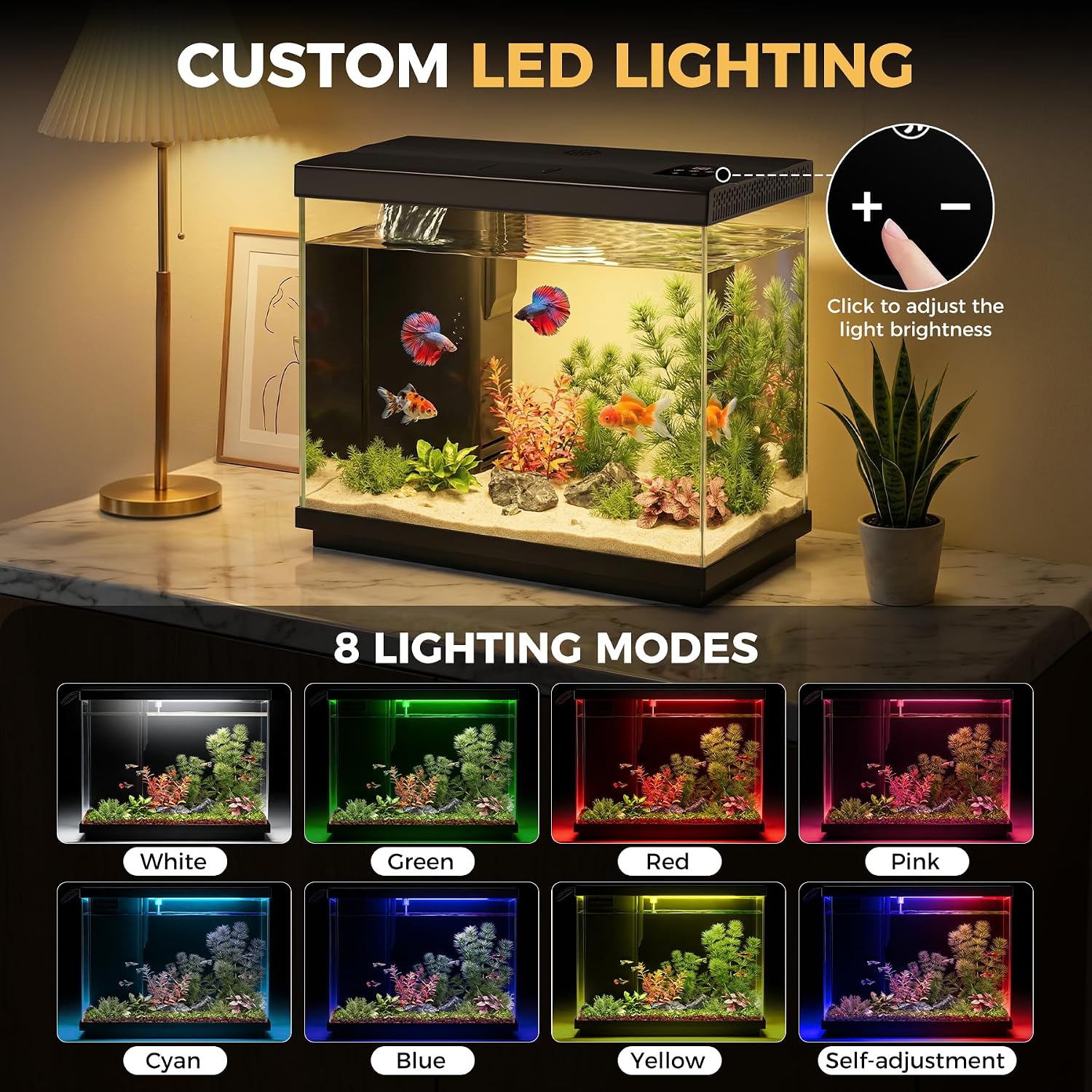 2.2 Gallon Small Fish Tank, Betta Fish Aquariums Black | with 4-in-1 Filter Pump, LED Light, Temperature Display, Fan & Surface Intake Design, for Home Office, Beginner Friendly - Image 6