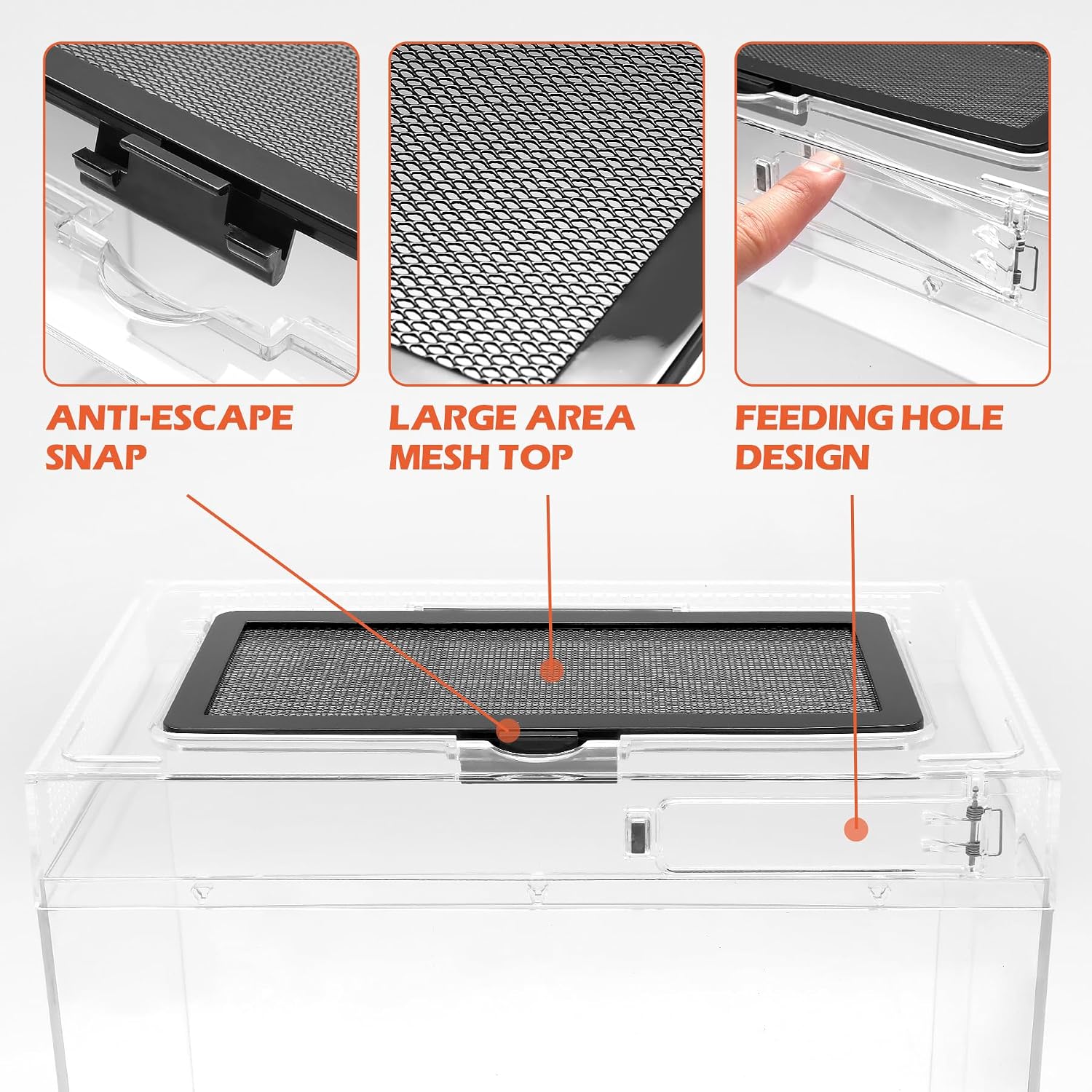 AZV Reptile Tank Starter Kit,8 Piece Escape Proof Hermit Crab Cage Small | All In One Lizard Terrarium,Multi-Vent Compatible Gecko Habitat,Clear PC Material Frog Enclosure,Easy-Clean Waterproof Base - Image 4