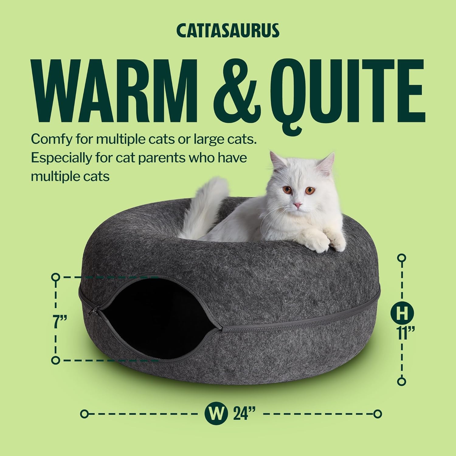 Cattasaurus Peekaboo Cat Cave for Multiple & Large Cats Up to 30-45 Lbs, Scratch Detachable & Washable Tunnel Bed, Comfy Donut Cat Cave (Dark Gray, Large) - Image 3