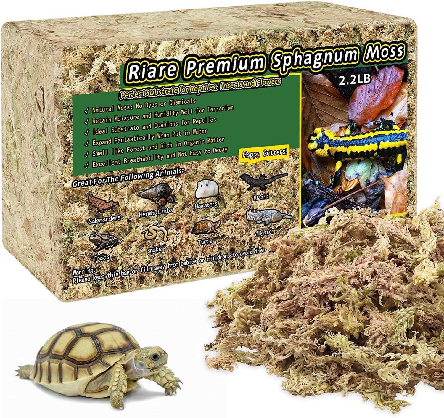 Riare 50QT Natural Sphagnum Moss for Reptiles 2.2LB Terrarium Reptiles Moss | Dried Terrarium Moss Bedding for Snakes Turtles Frogs Geckos Ball Pythons Lepard Gecko Lizards Bearded Dragon & Humid Hides