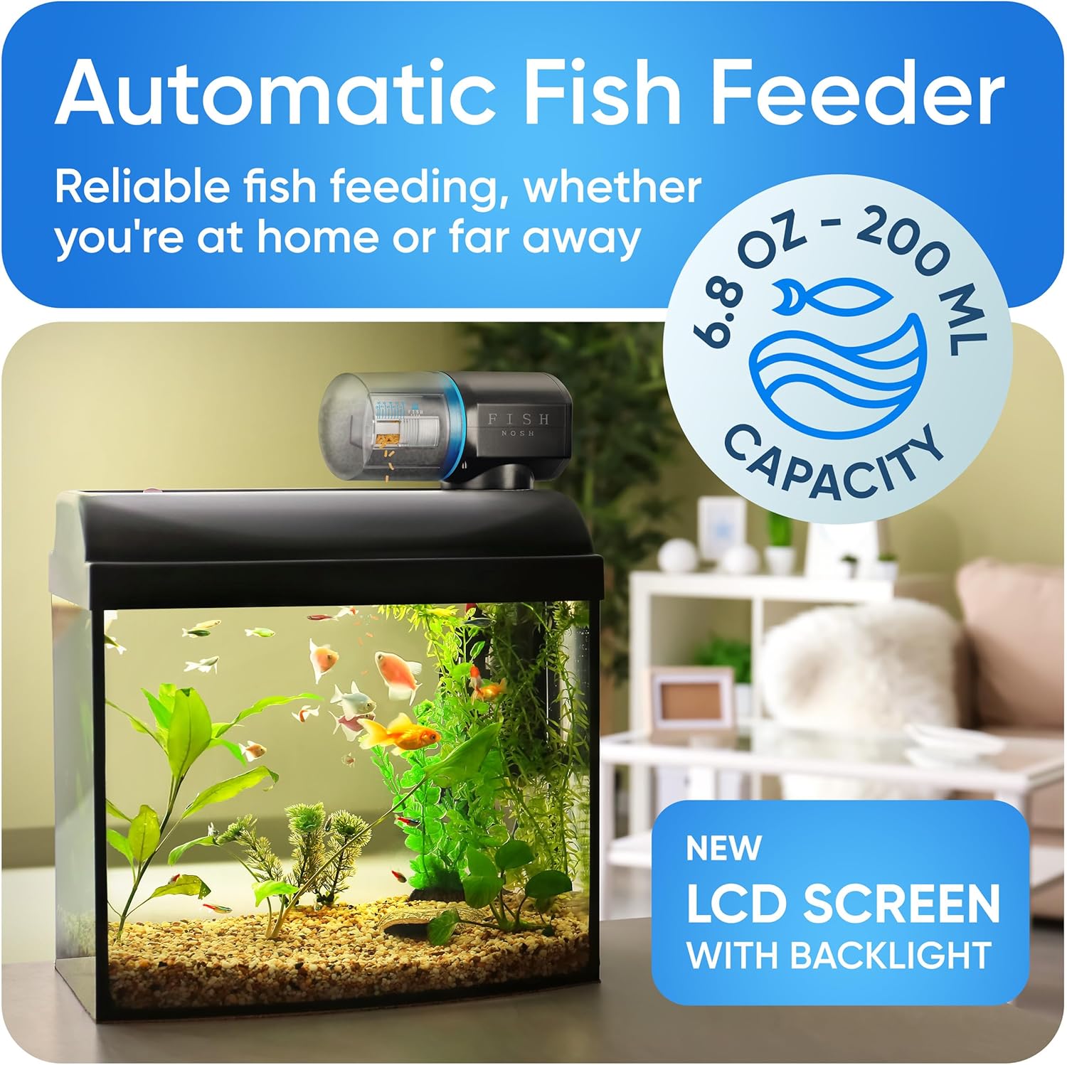 FISHNOSH Automatic Fish Feeder for Aquarium - New Generation 2026, Auto Food Dispenser with Timer for Small Tank, Big Aquariums & Pond (Blue) - Image 2