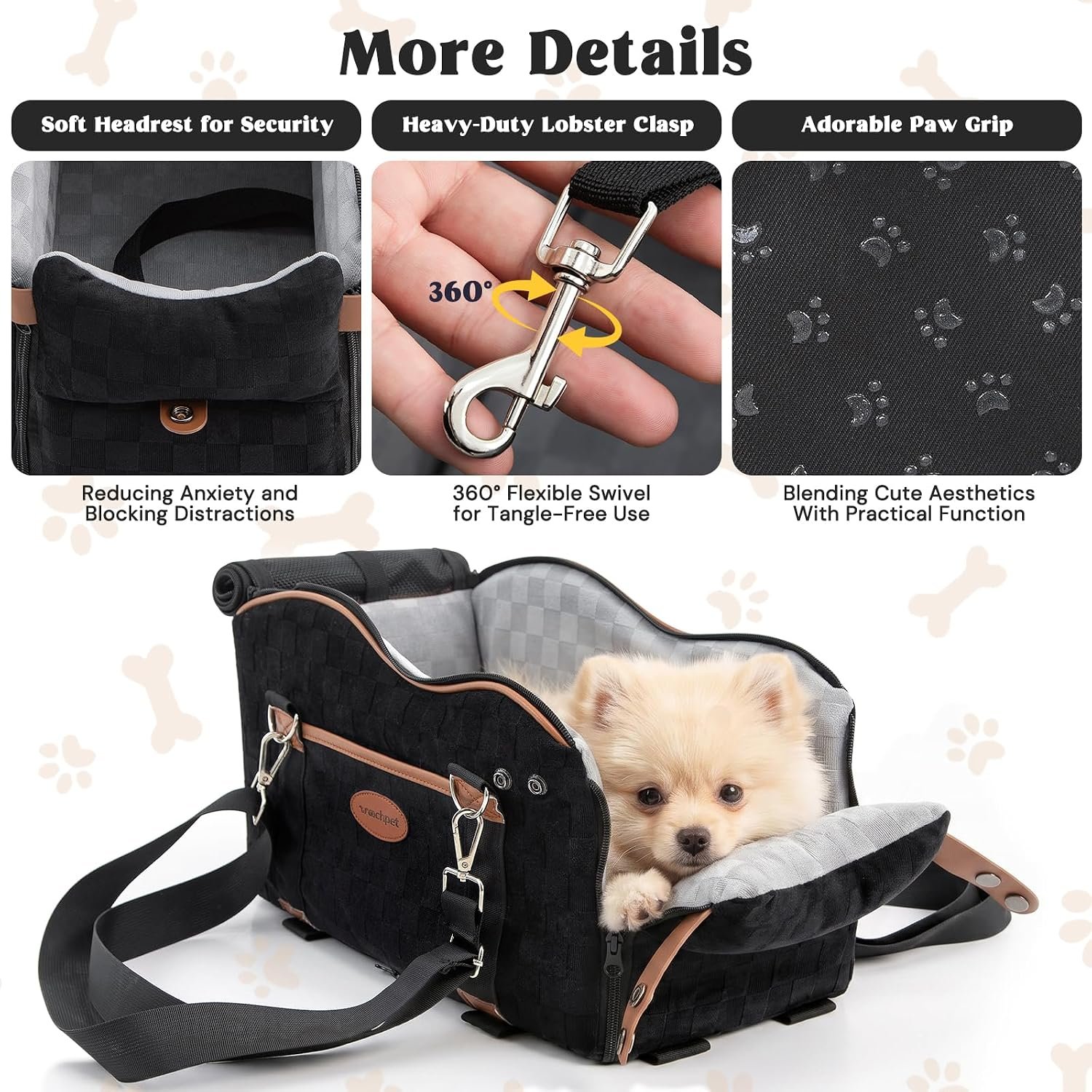 Woochpet Small Dog Car Seat, Auto Booster for Pet Travel, Portable Carrier Bed with Safety Leash Up to 9 lbs - Image 6